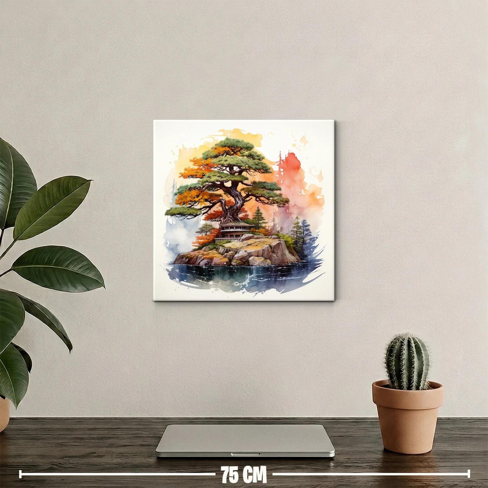 Paisaje sereno con árbol y refugio en isla rocosa — miniatura 2