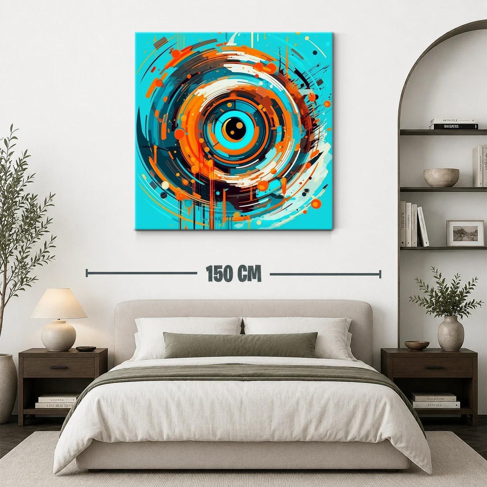 Cuadro abstracto con espiral dinámica en tonos azul y naranja — miniatura 3