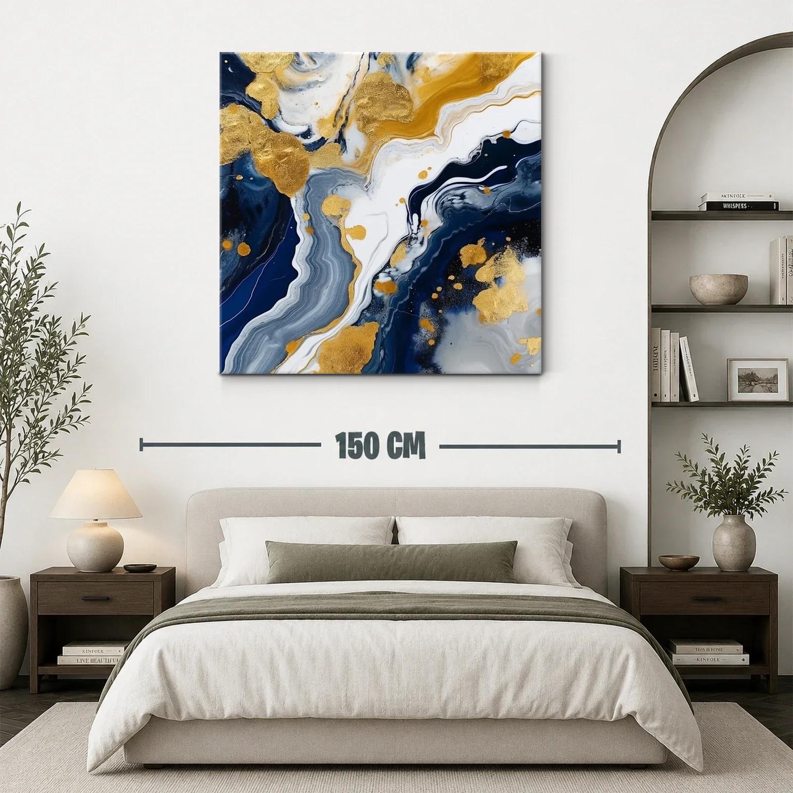 Arte abstracto en tonos dorados y azul profundo elegante — miniatura 3