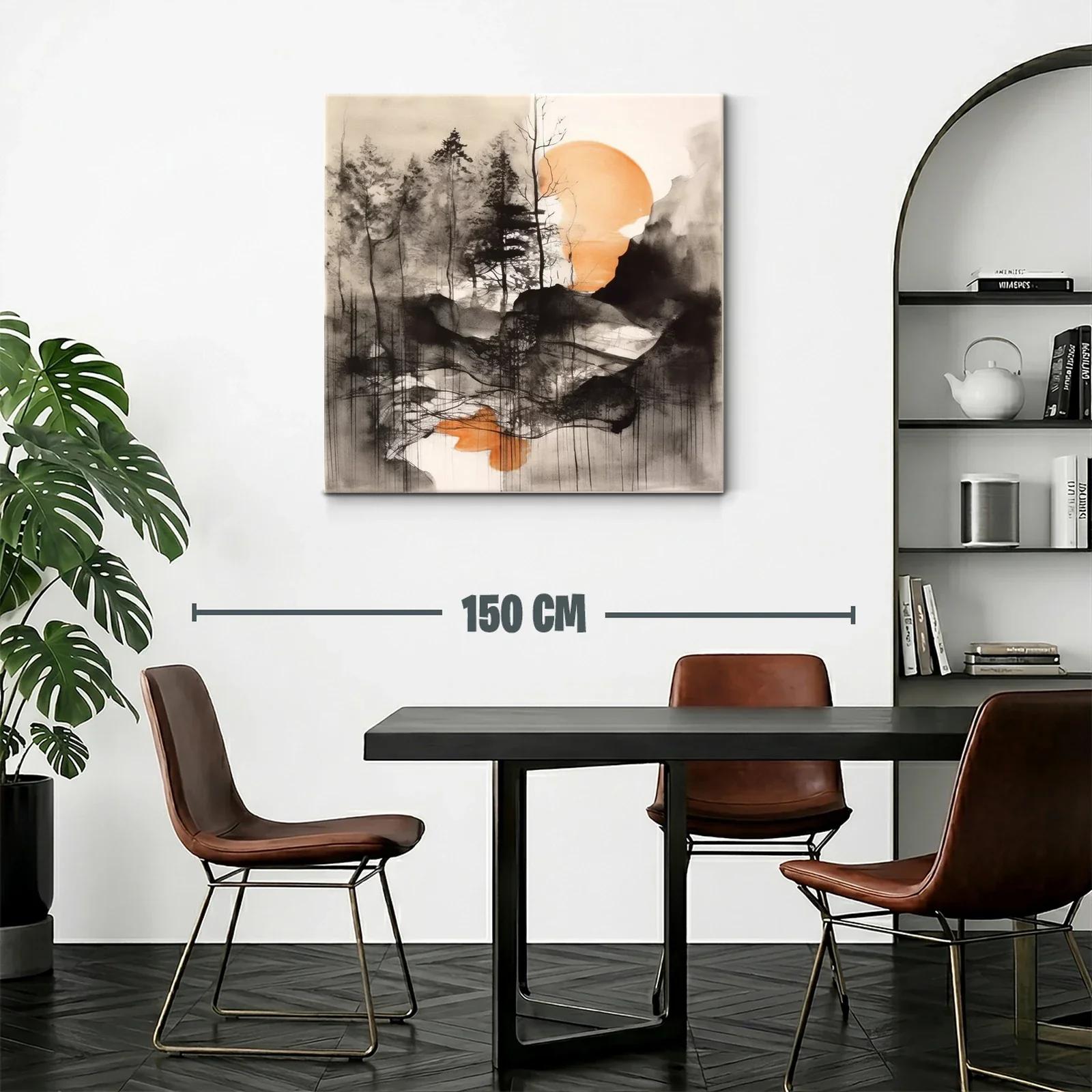 Paisaje abstracto con árboles y sol anaranjado al fondo — miniatura 2