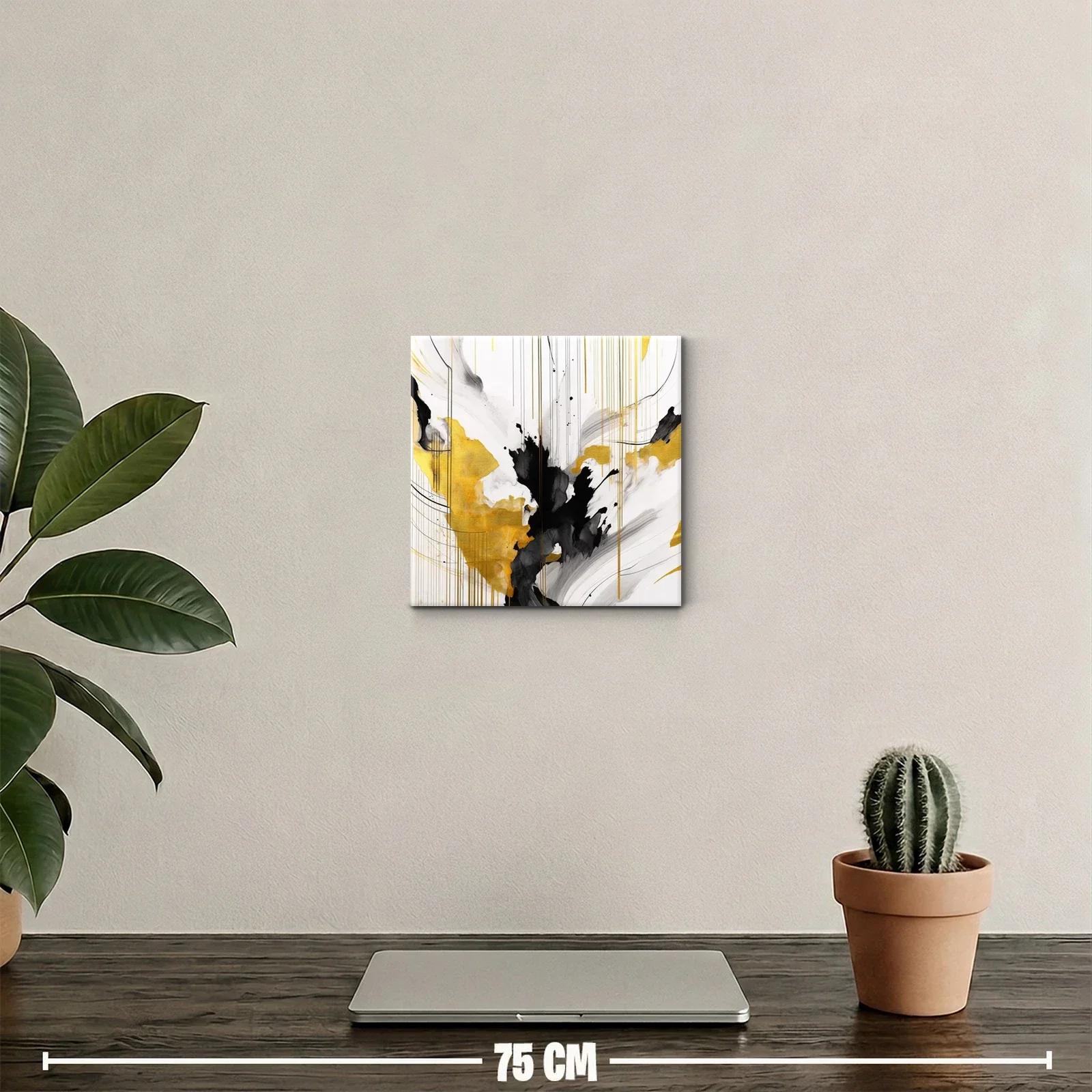 Cuadro abstracto en tonos dorados negros y grises para decoración — miniatura 2