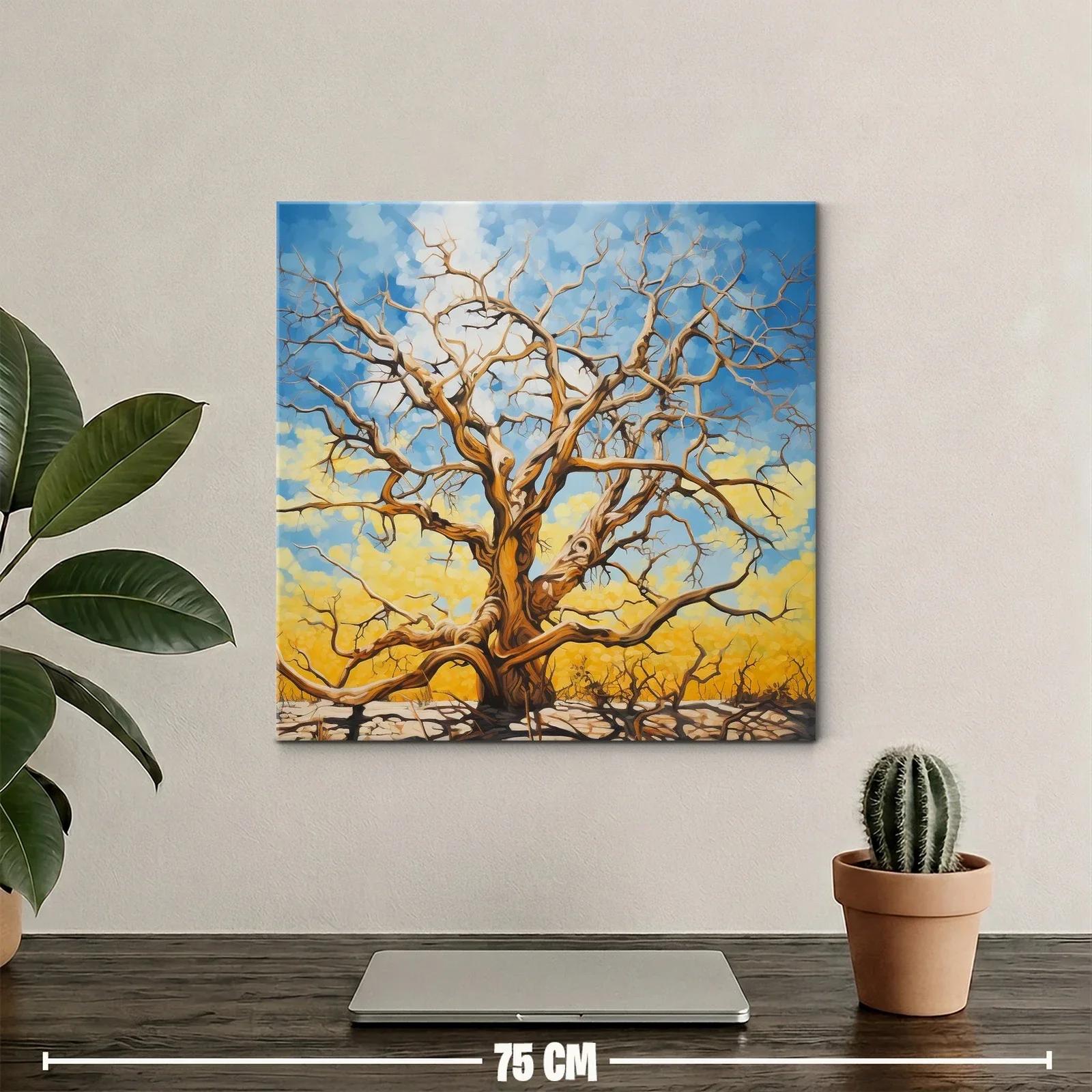 Árbol desnudo con cielo vibrante y fondo amarillo — miniatura 2
