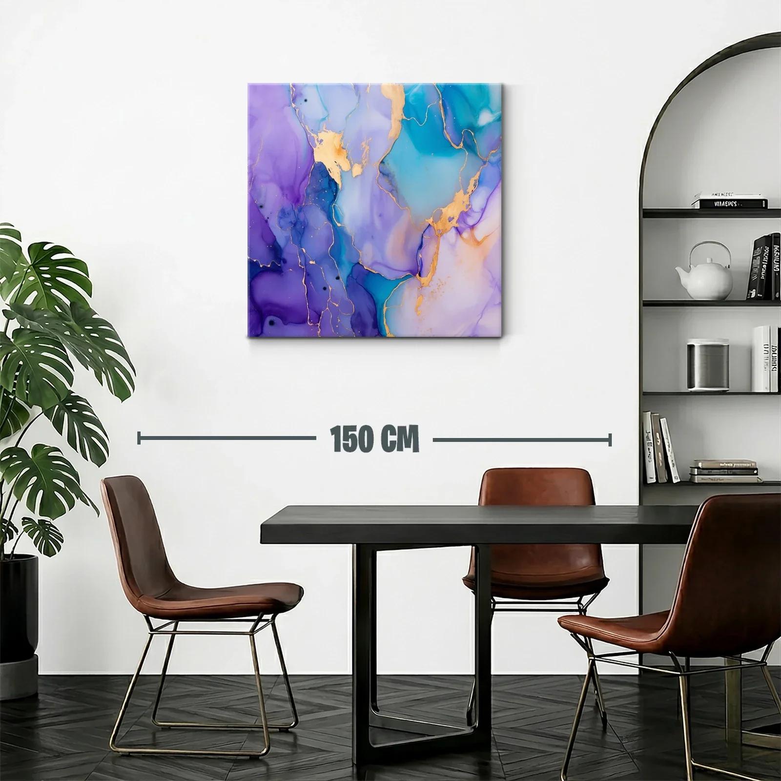 Cuadro abstracto con tonos violetas y toques dorados brillantes — miniatura 2