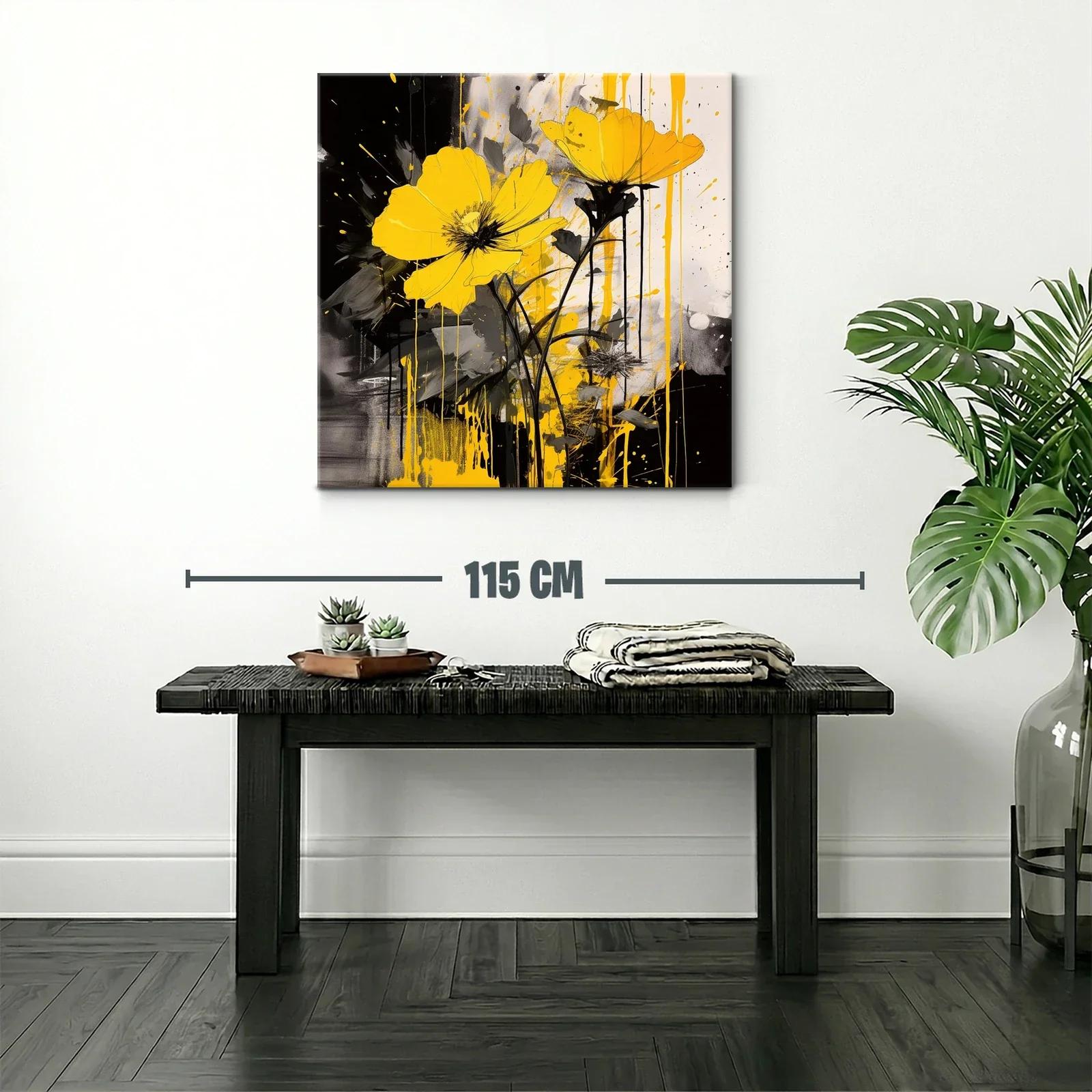 Vibrante cuadro floral con tonos amarillos y contraste negro — miniatura 2