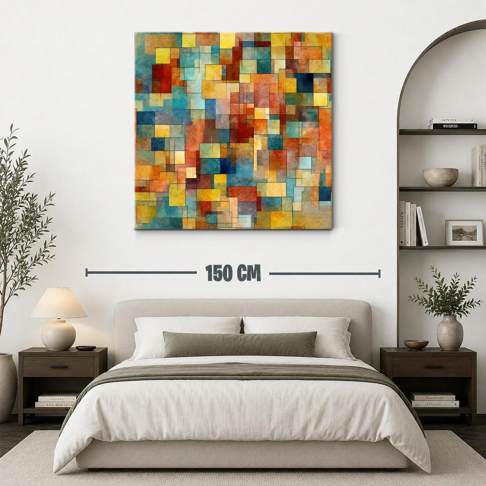 Cuadro abstracto con composición geométrica en tonos cálidos — miniatura 3