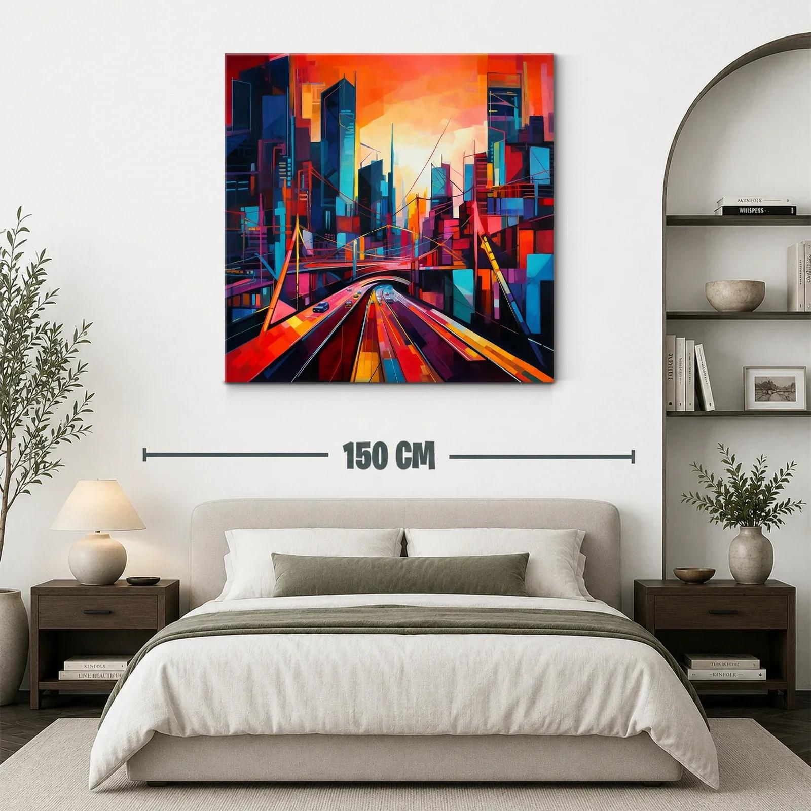 Vibrante paisaje urbano con rutas iluminadas al atardecer — miniatura 3