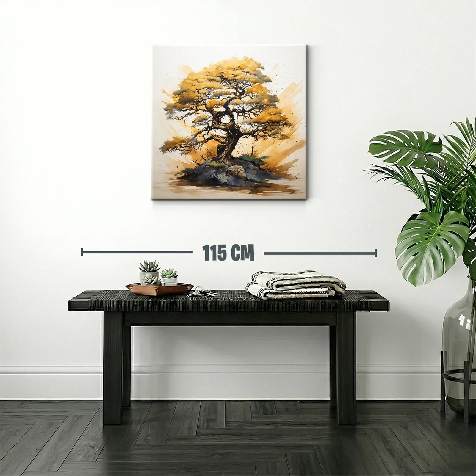 Árbol dorado entre rocas con ambiente natural y sereno — miniatura 2