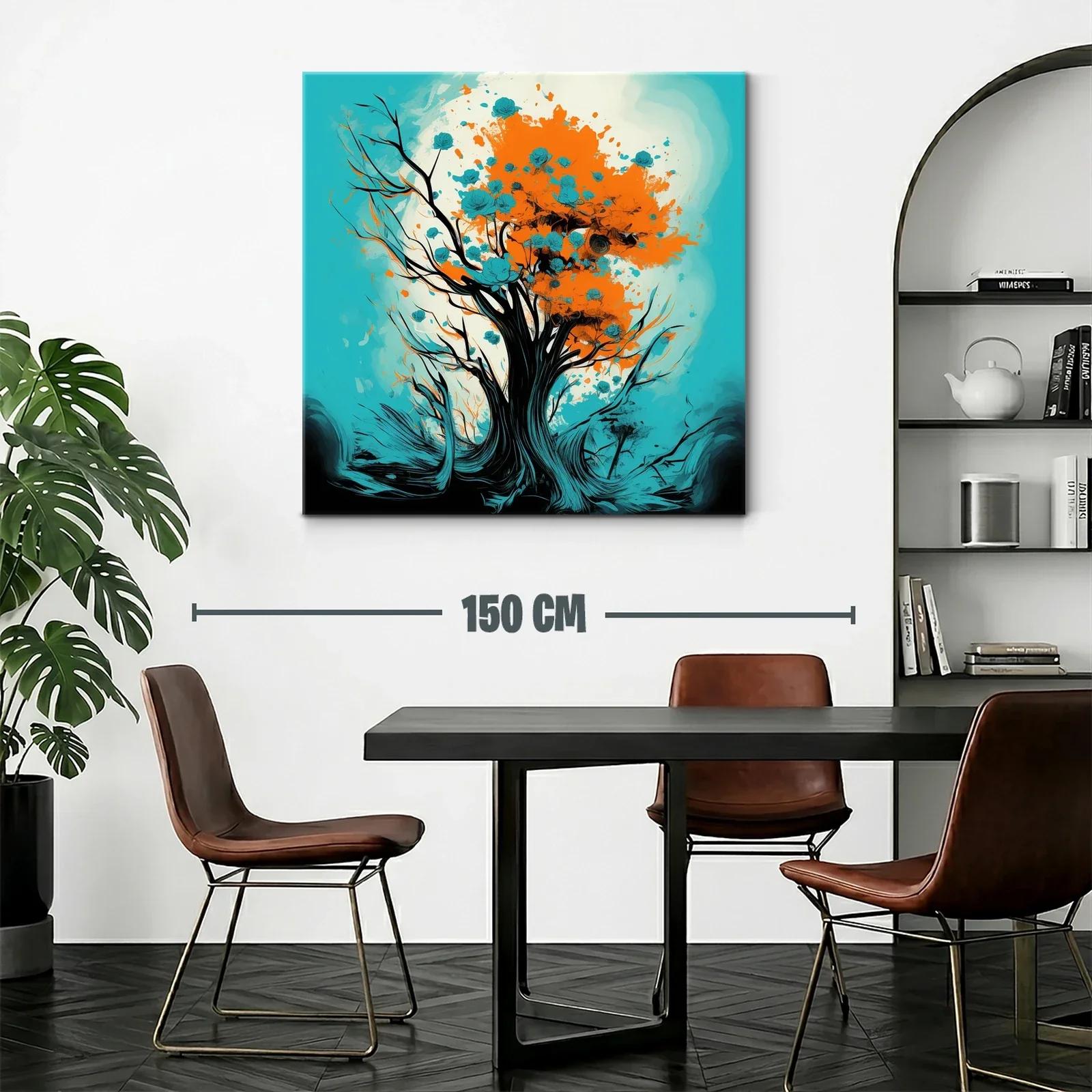 Árbol vibrante con flores azules y tonos naranjas — miniatura 2