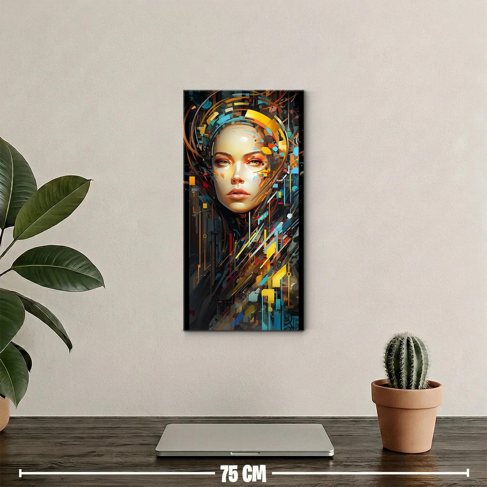 Cuadro rostro de mujer futurista con halo geométrico — miniatura 2