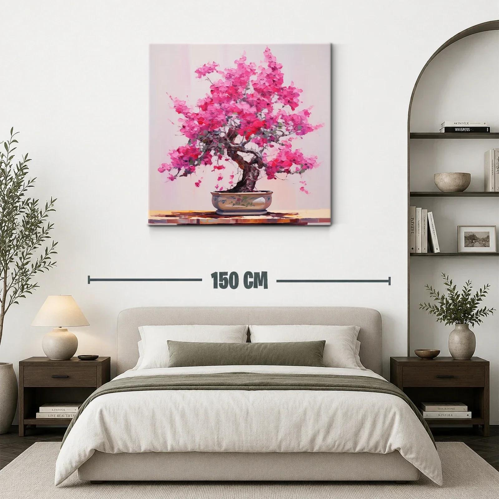 Cuadro con árbol de flores rosas en maceta elegante — miniatura 3