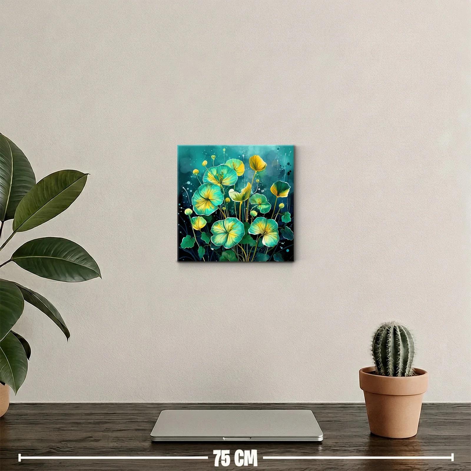 Cuadro decorativo con flores en tonos turquesa y amarillo — miniatura 2