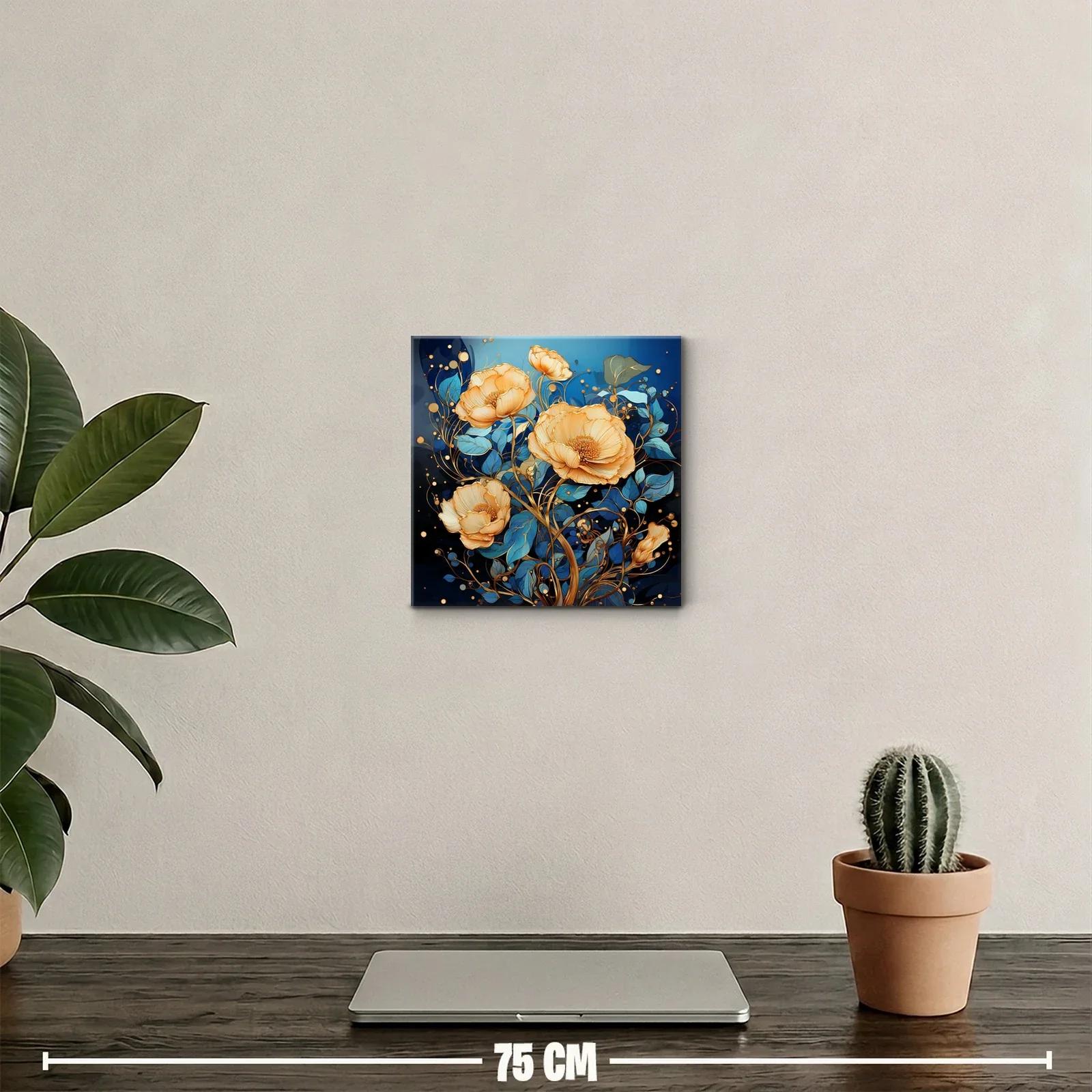 Ramillete de flores doradas sobre fondo azul intenso — miniatura 2