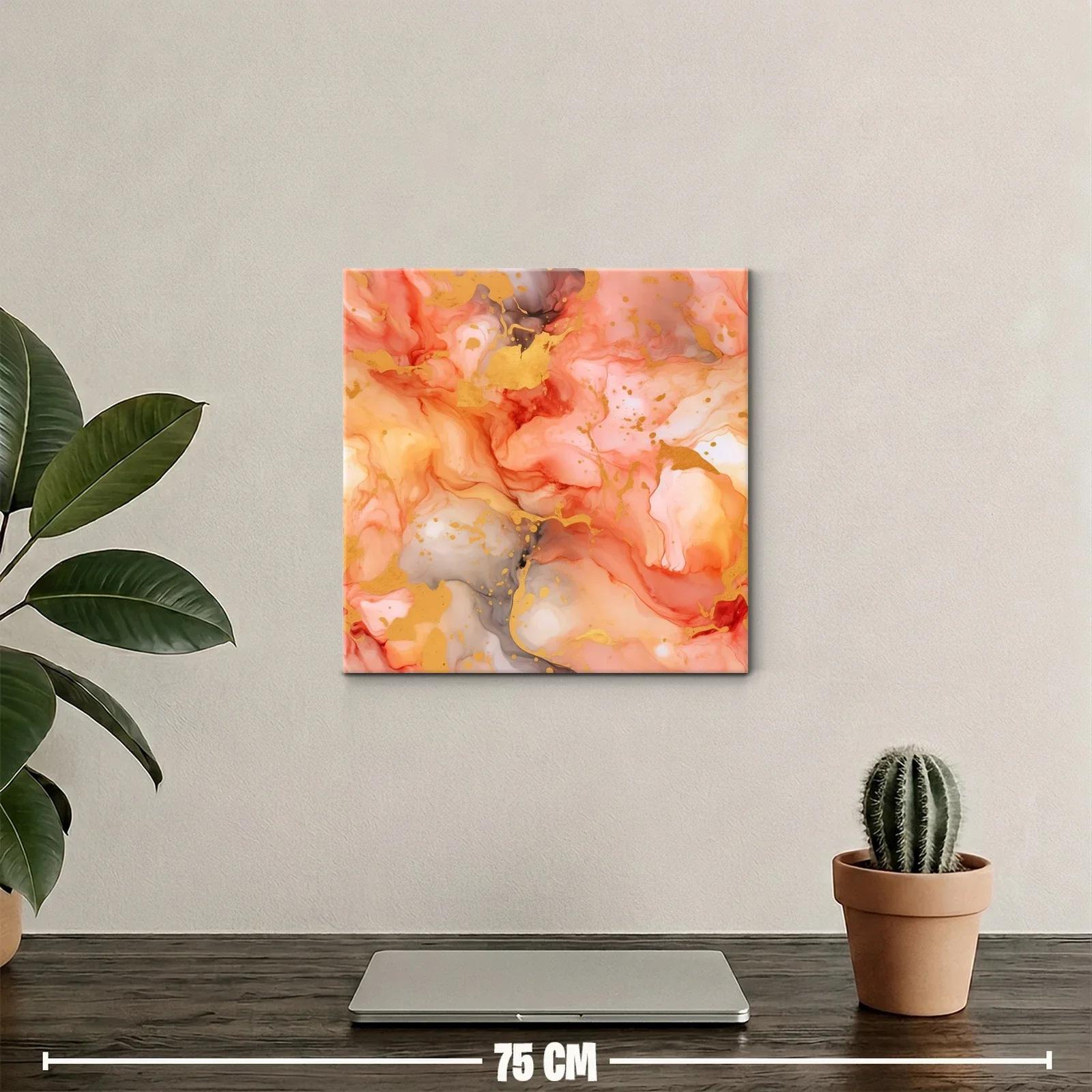 Cuadro abstracto con tonos cálidos y detalles dorados — miniatura 2
