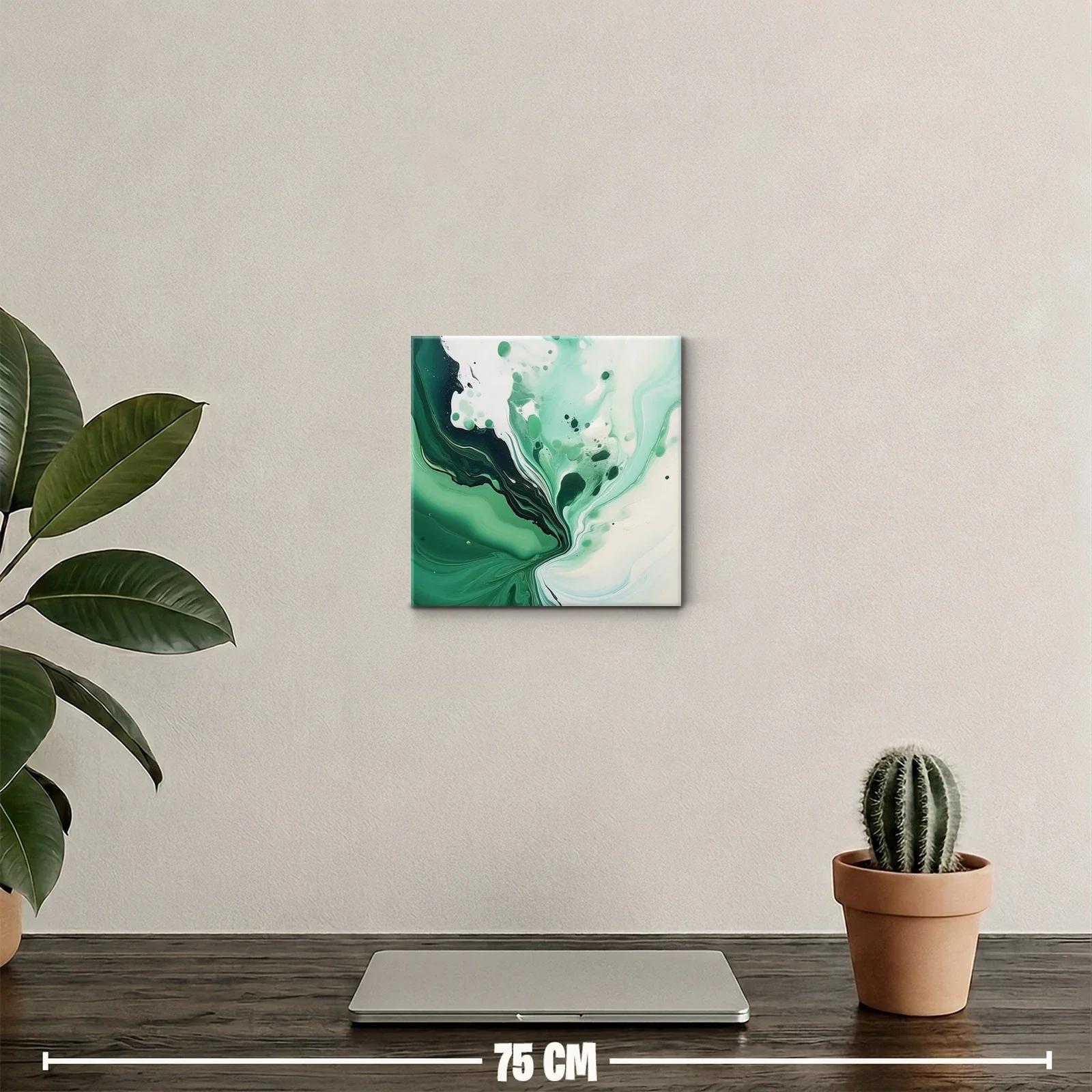 Cuadro abstracto con tonos verdes y blancos fluidos — miniatura 2