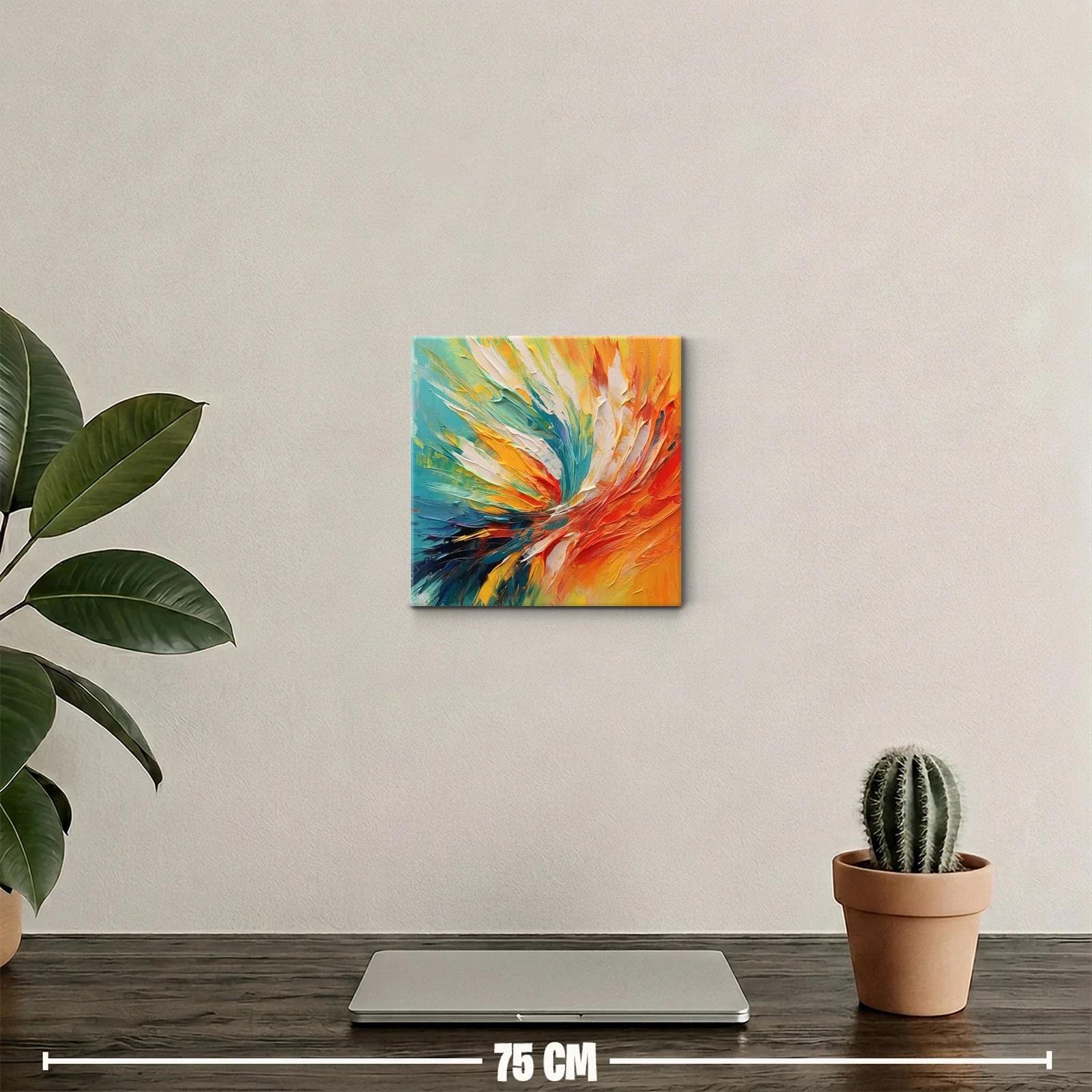 Cuadro abstracto con explosión vibrante de colores cálidos y fríos — miniatura 2