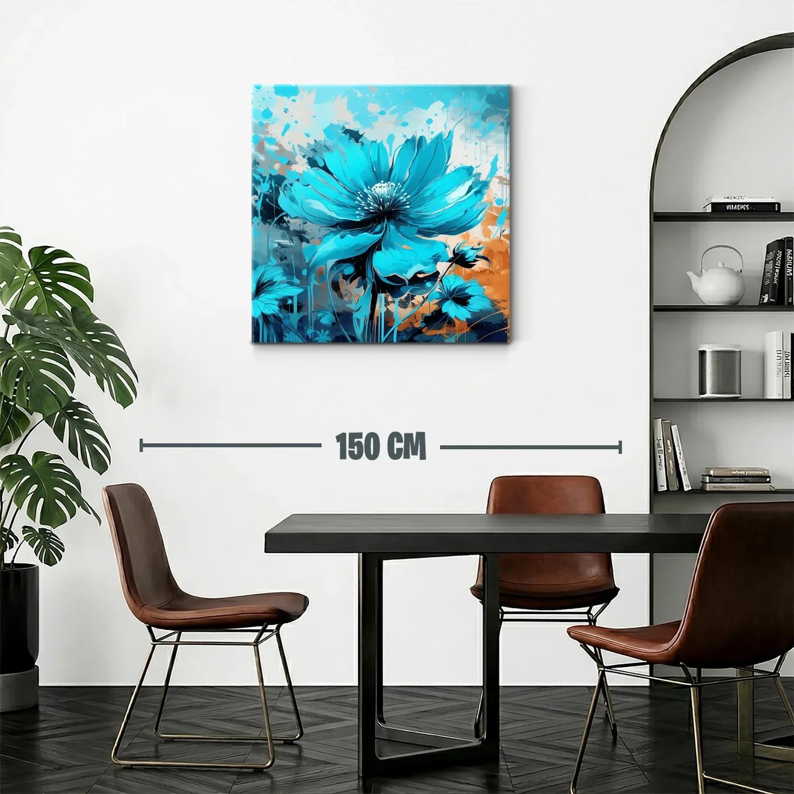 Cuadro con flor azul vibrante sobre fondo abstracto cálido — miniatura 2