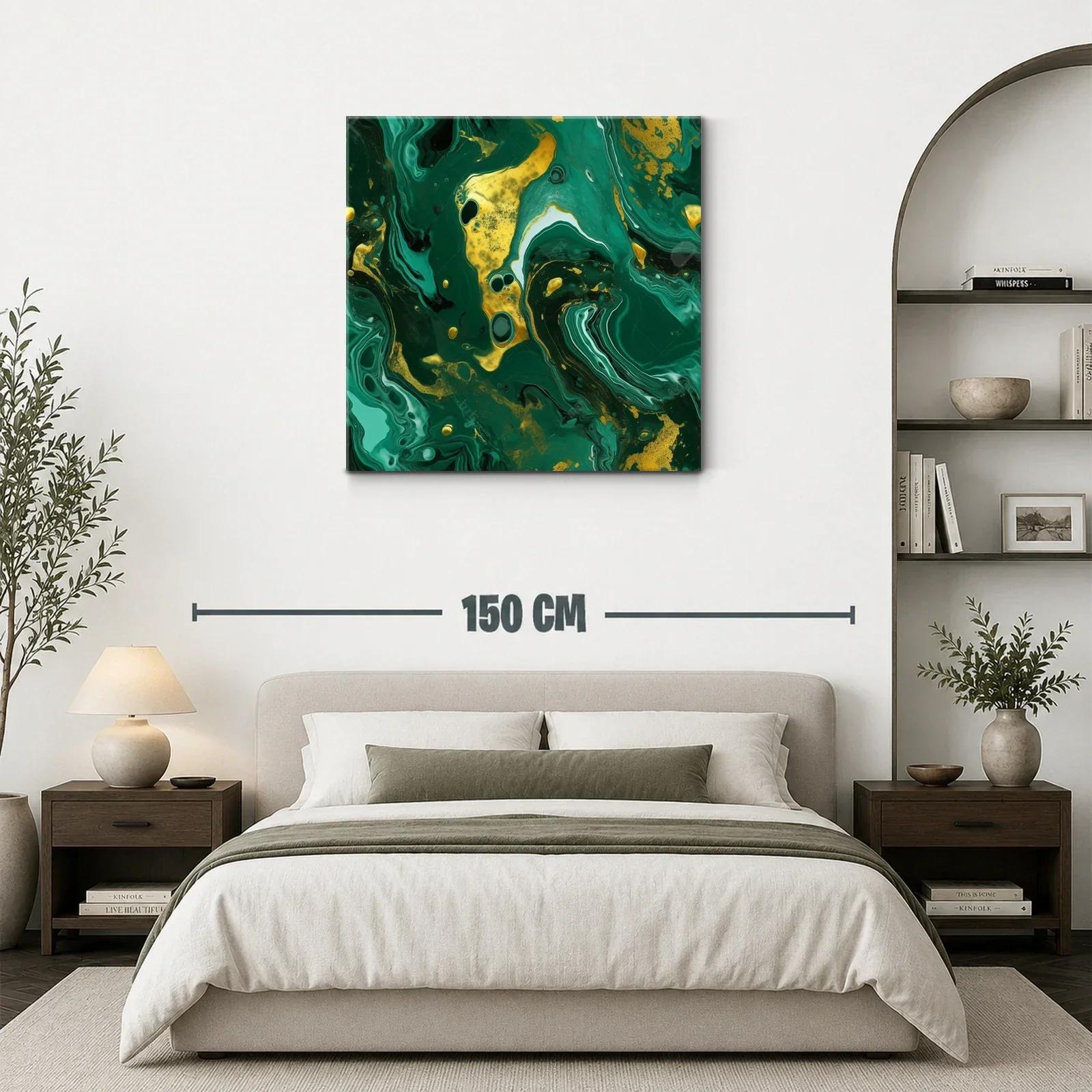 Arte Abstracto en Verde y Dorado con Movimiento Fluido — miniatura 3