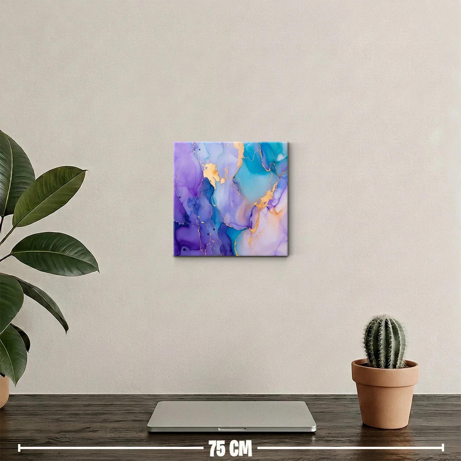 Cuadro abstracto con tonos violetas y toques dorados brillantes — miniatura 2