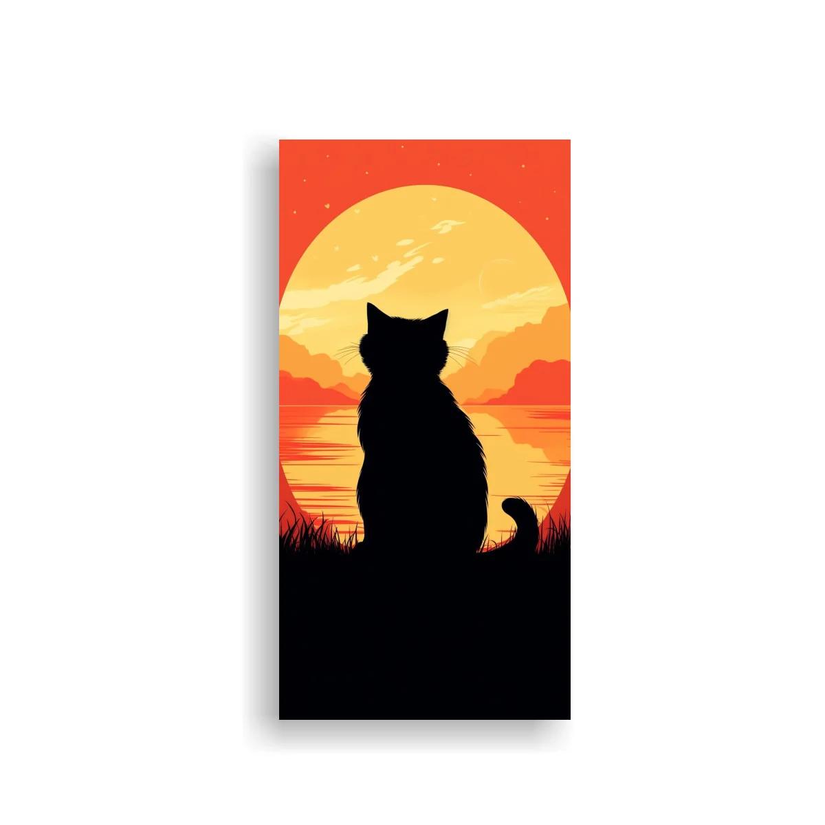 Cuadro gato negro al atardecer junto al lago — imagen principal