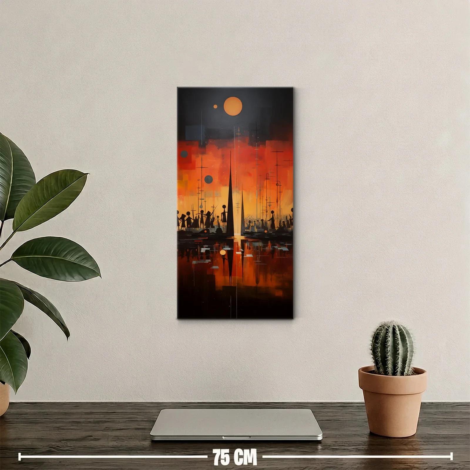 Cuadro veleros al atardecer con sol naranja — miniatura 2