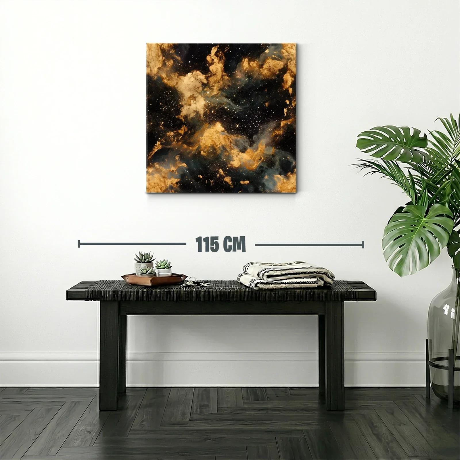 Cuadro Abstracto Nebulosa Dorada con Toques Cósmicos — miniatura 2