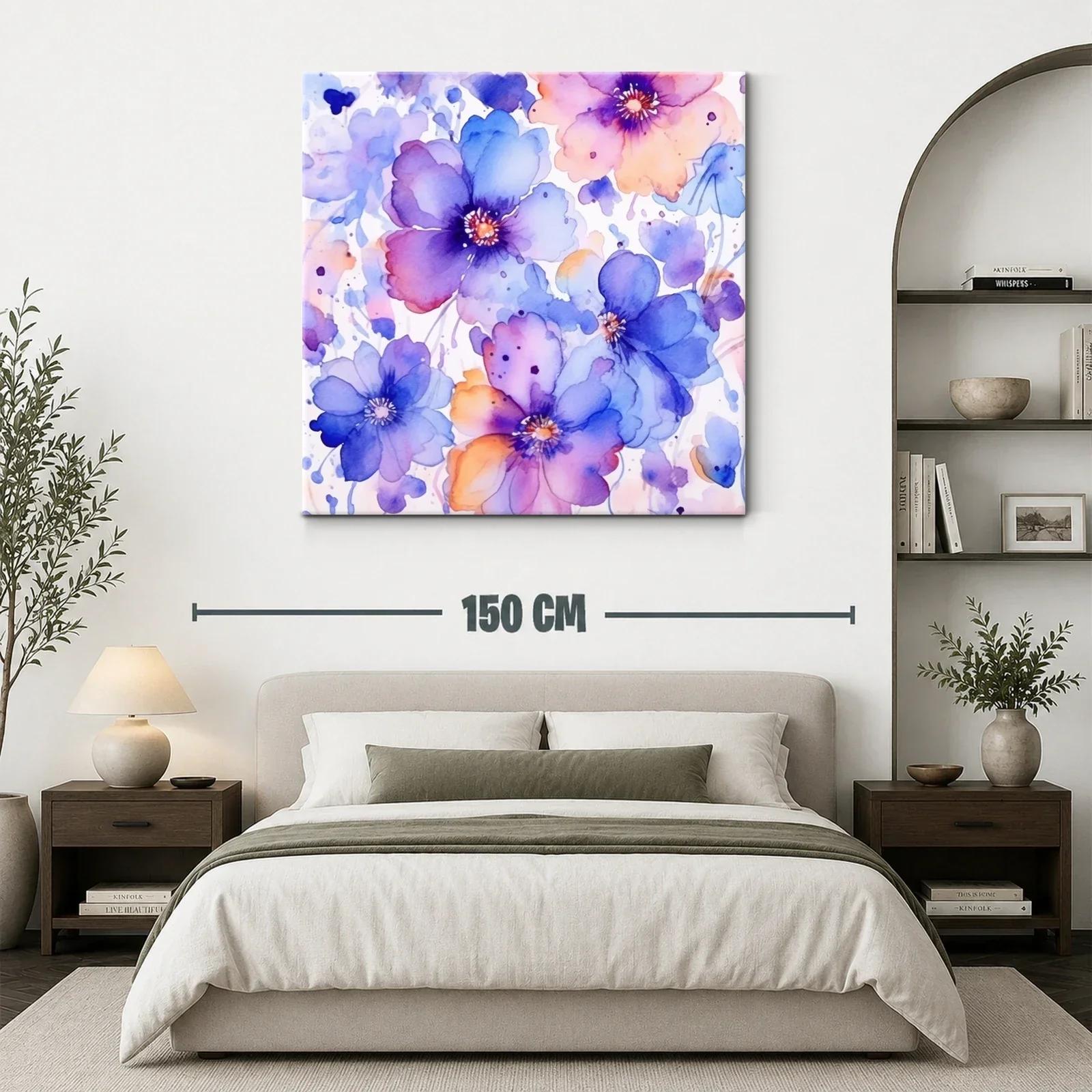 Cuadro floral con tonos lavanda y naranja pastel — miniatura 3
