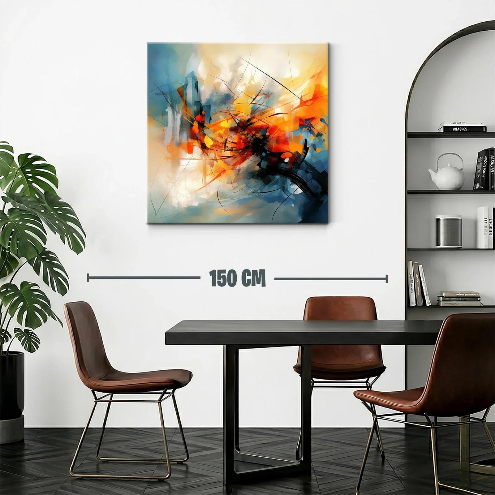 Cuadro abstracto con vibrantes tonos anaranjados y azules dinámicos — miniatura 2