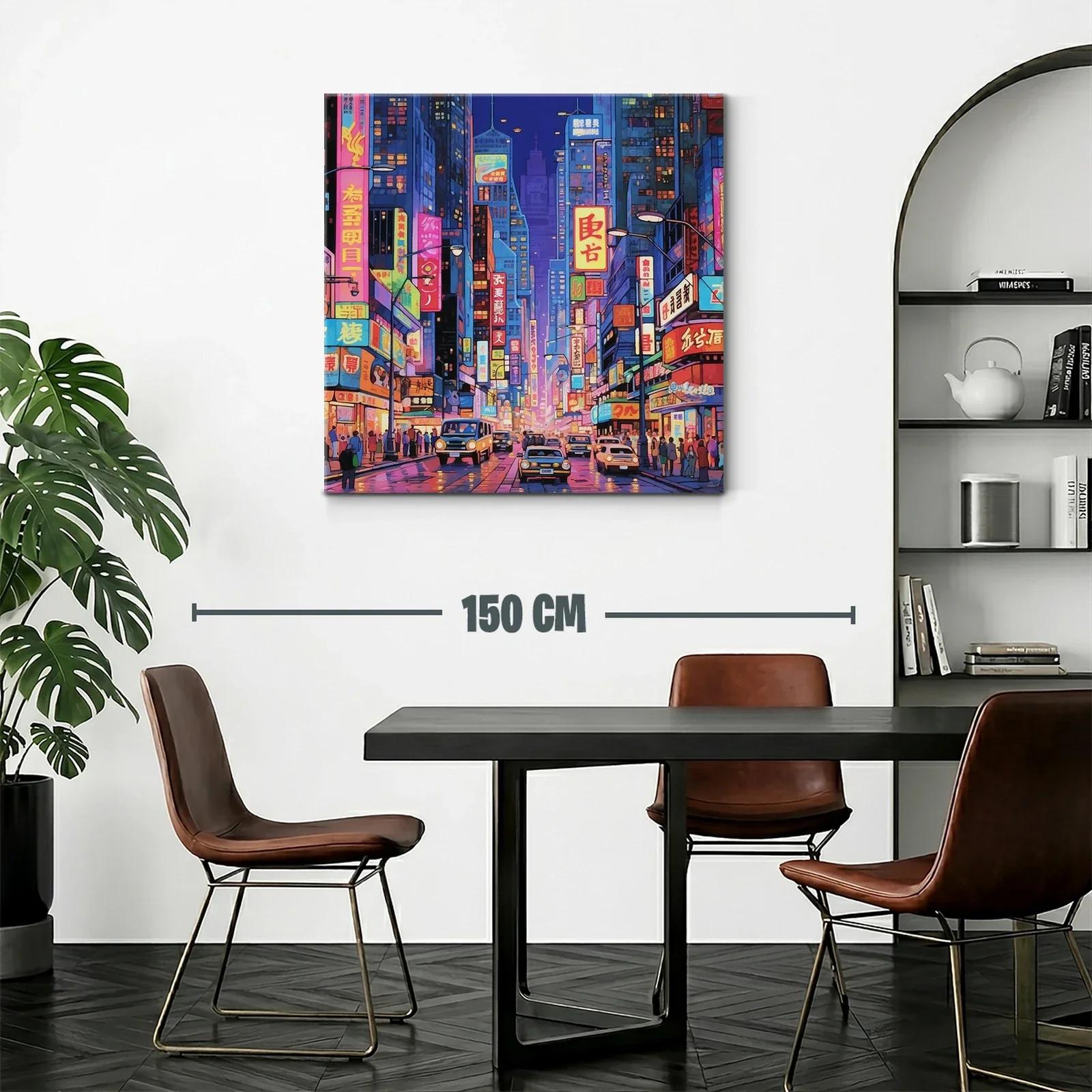 Ciudad vibrante con luces de neón al anochecer — miniatura 2