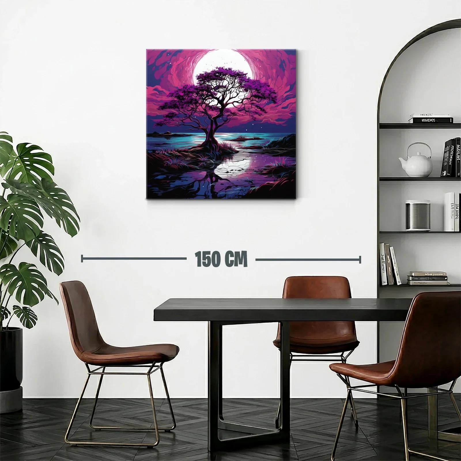 Árbol solitario bajo la luna en tonos morados y azules — miniatura 2