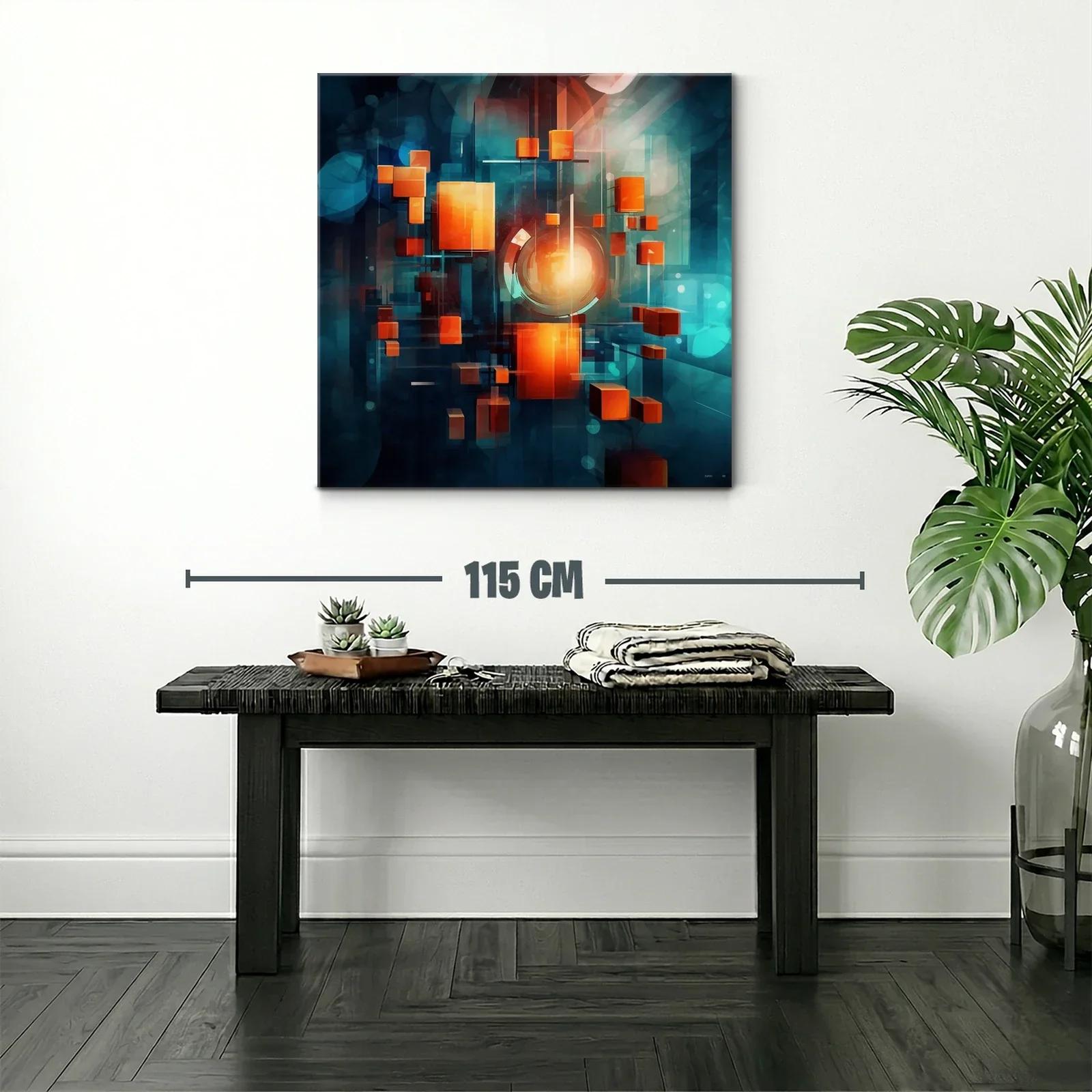 Composición abstracta con cubos naranjas flotantes en fondo azul — miniatura 2