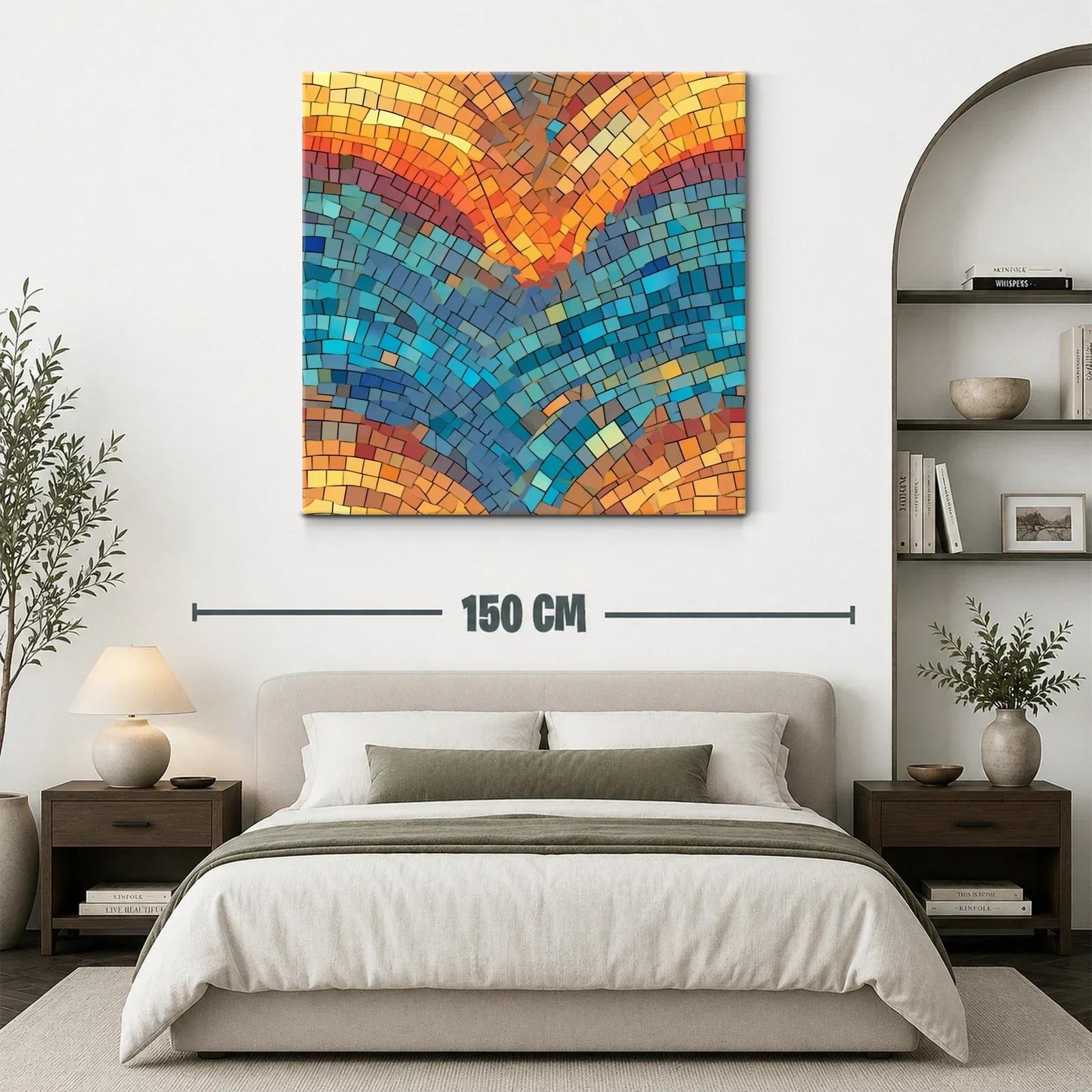 Cuadro mosaico con tonos cálidos y azules vibrantes — miniatura 3