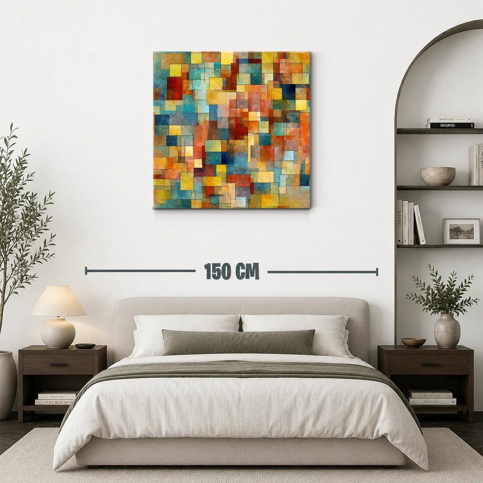 Cuadro abstracto con composición geométrica en tonos cálidos — miniatura 3