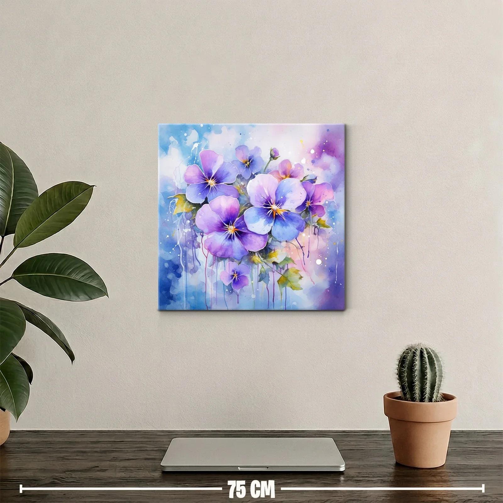 Cuadro con flores violetas y azules en tonos acuarela delicados — miniatura 2