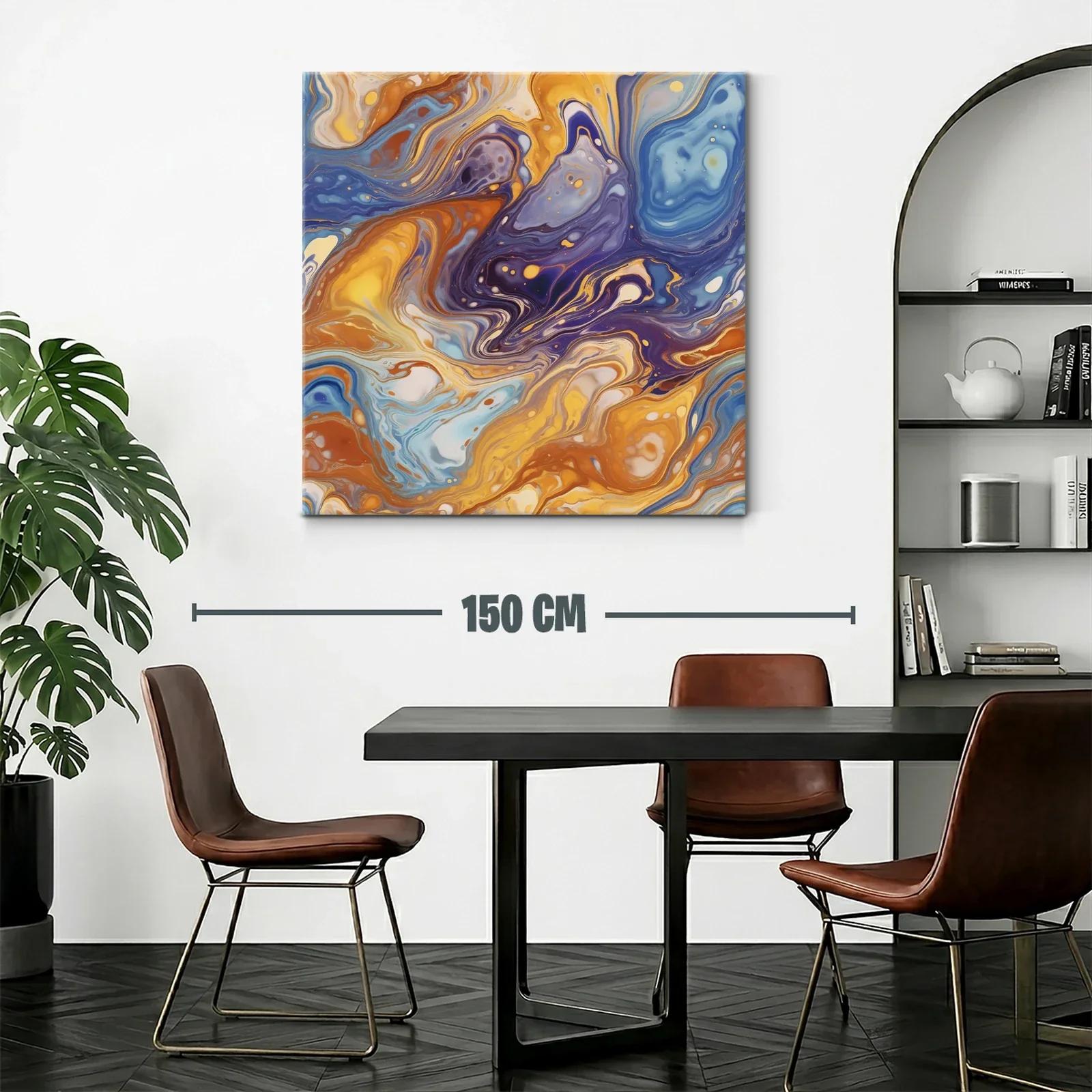 Cuadro abstracto en tonos cálidos y azules vibrantes — miniatura 2