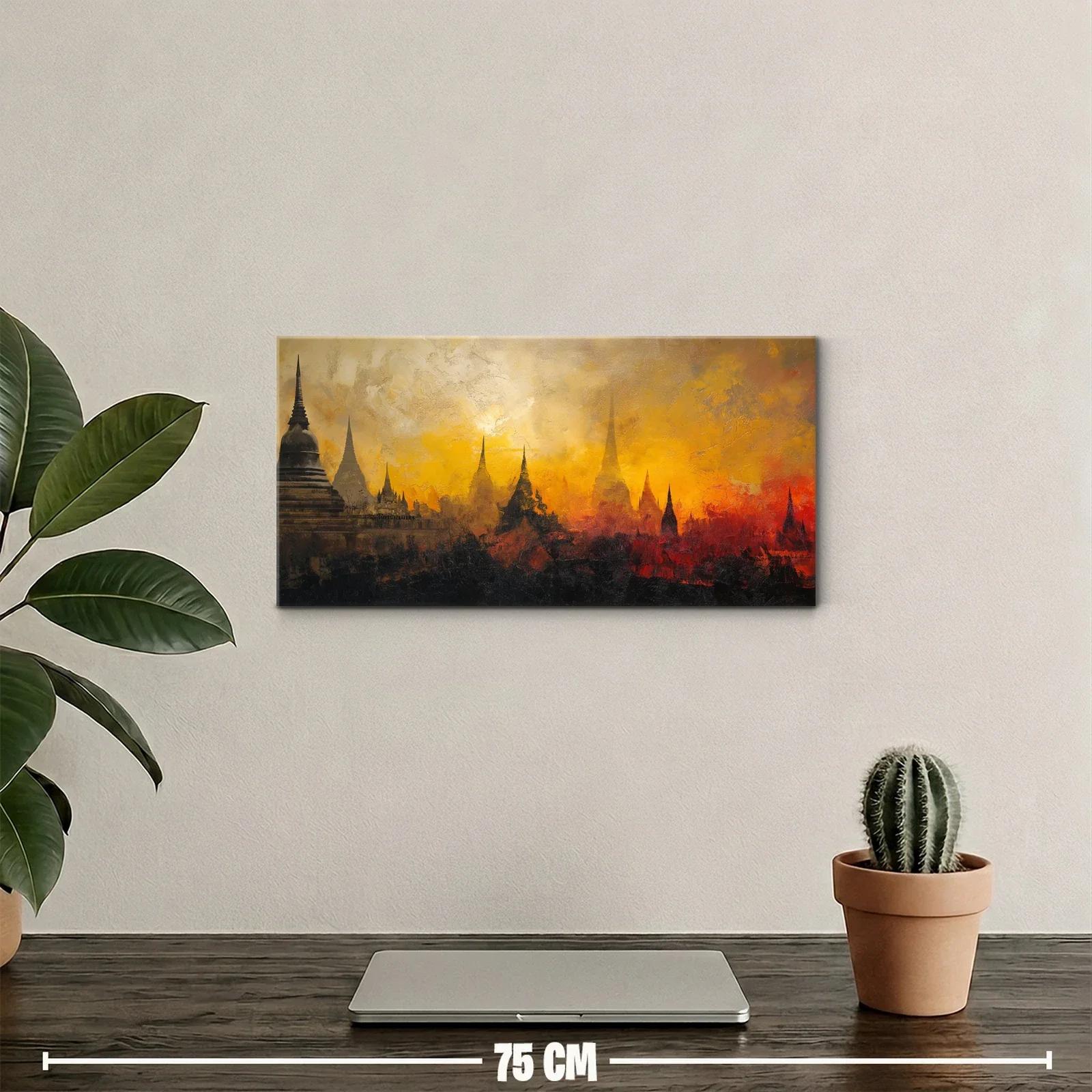 Cuadro templos con pagodas y cielo rojizo — miniatura 2