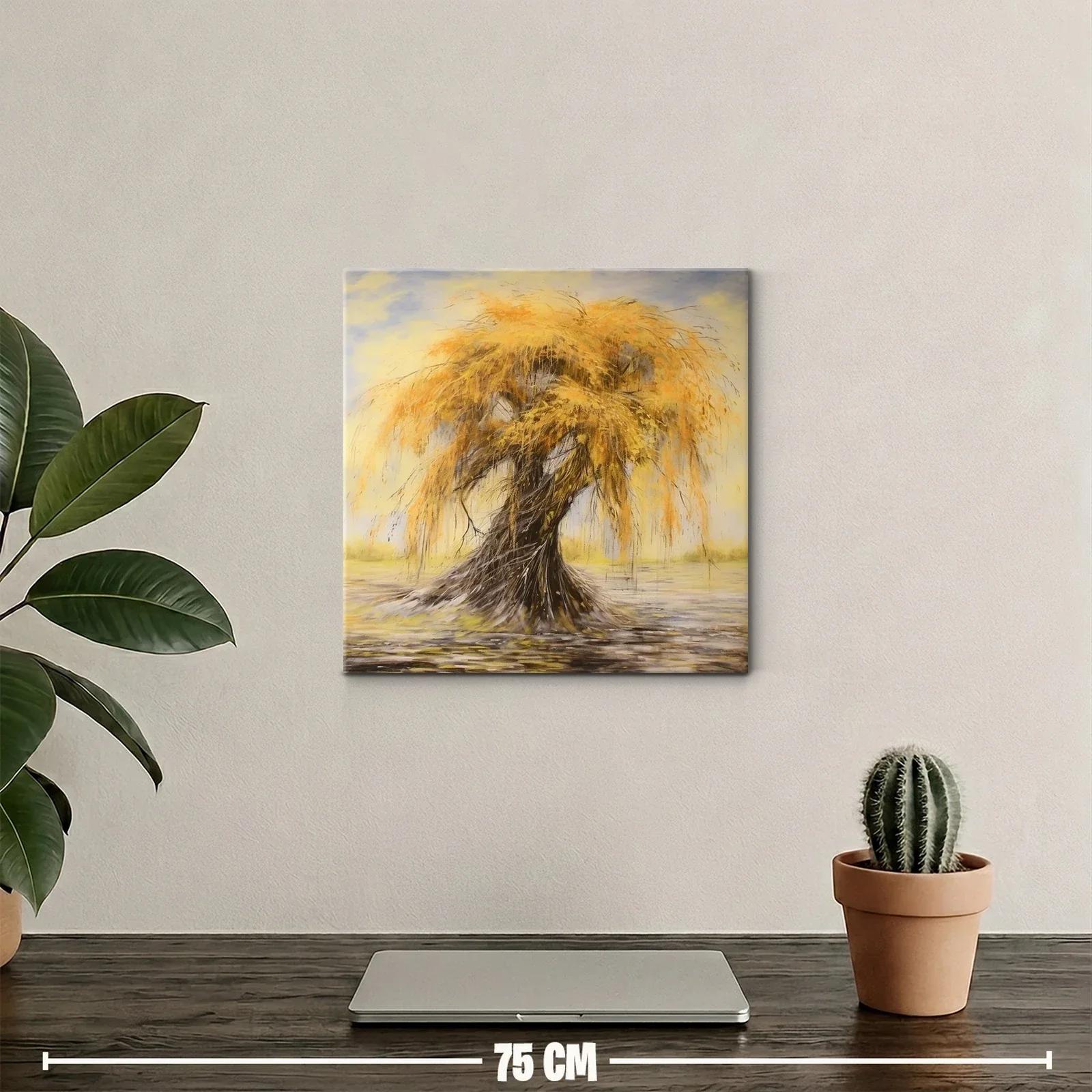 Cuadro árbol otoñal con ramas doradas y fondo suave — miniatura 2