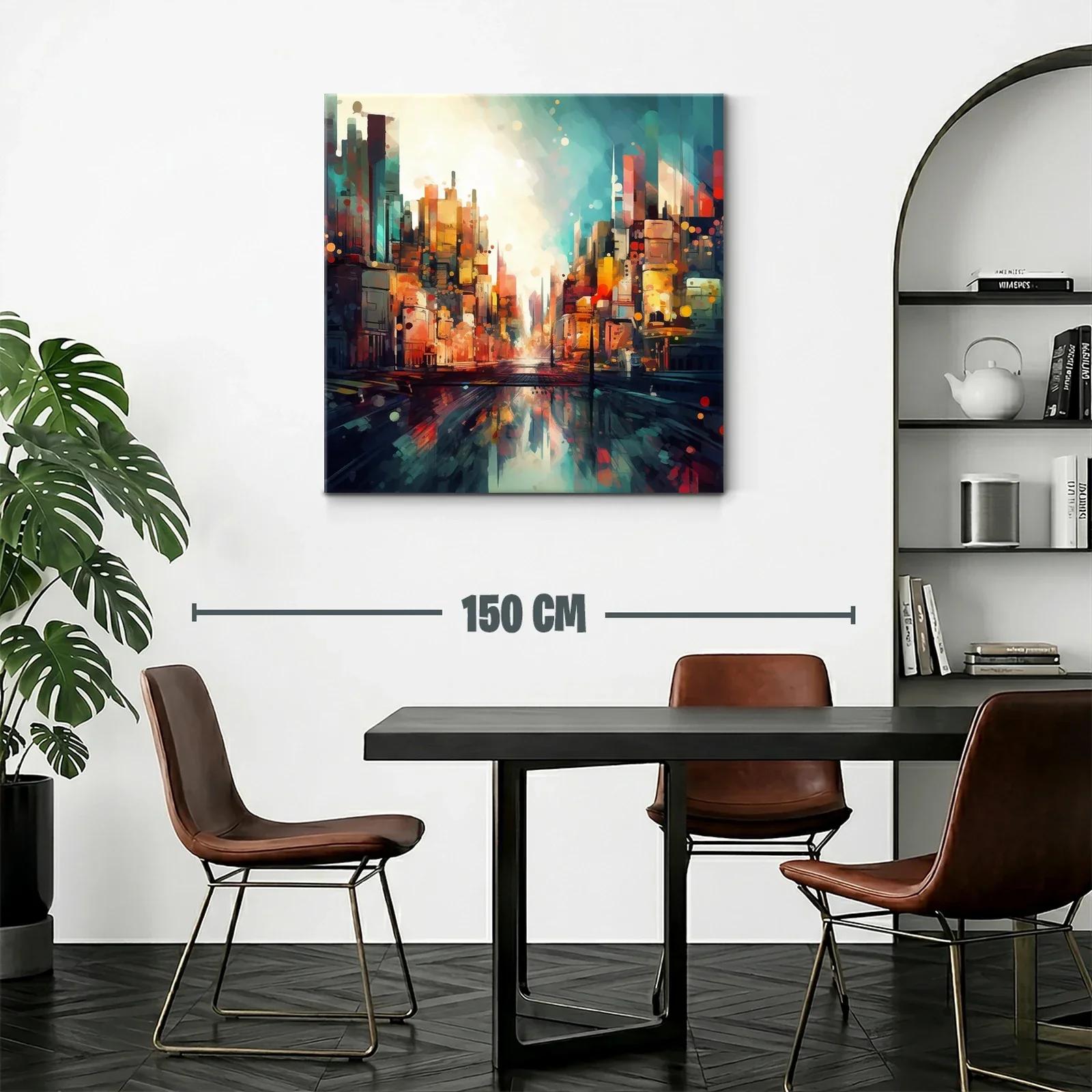 Cuadro urbano con luces vibrantes y reflejos intensos — miniatura 2