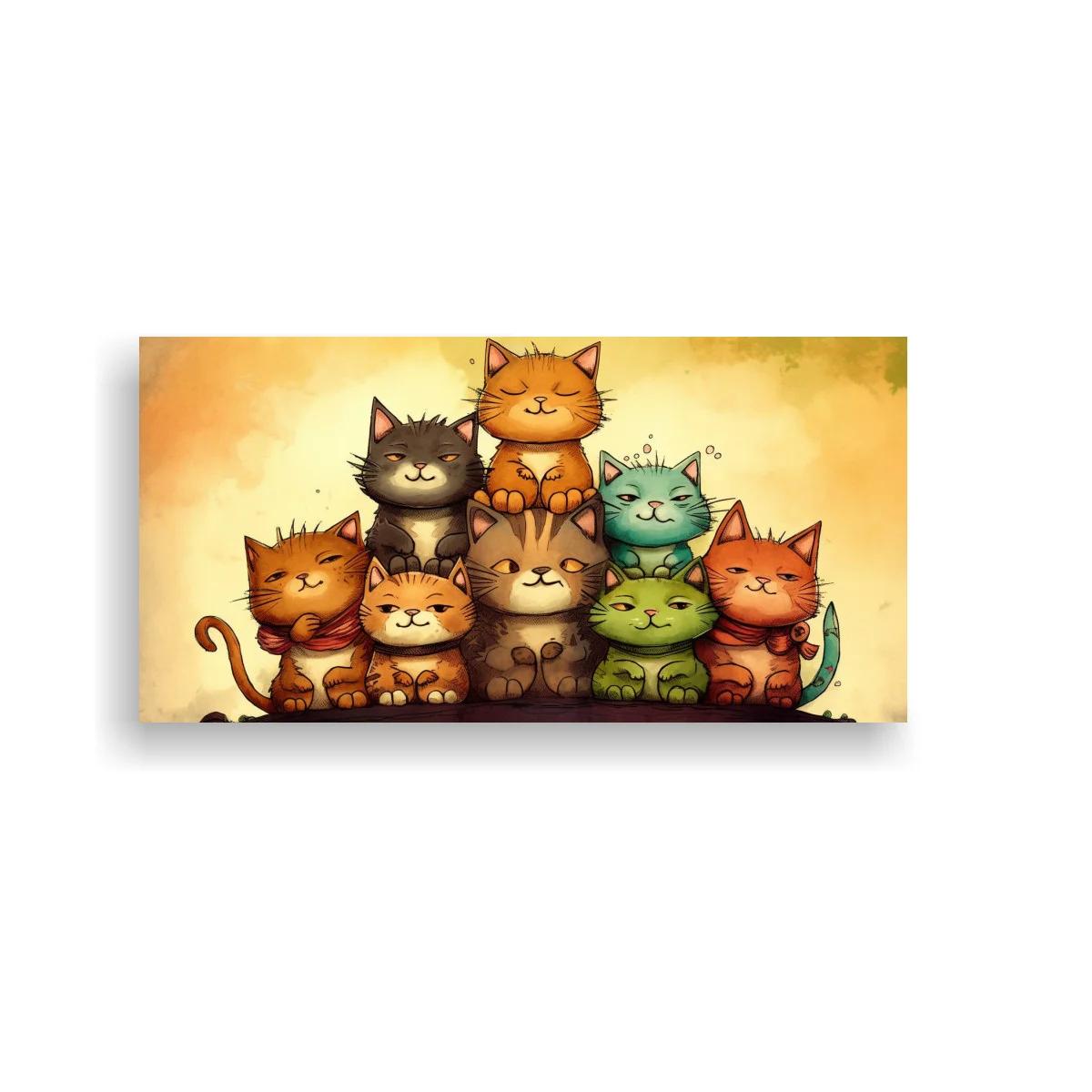 Cuadro grupo de gatos caricaturescos en filas — imagen principal