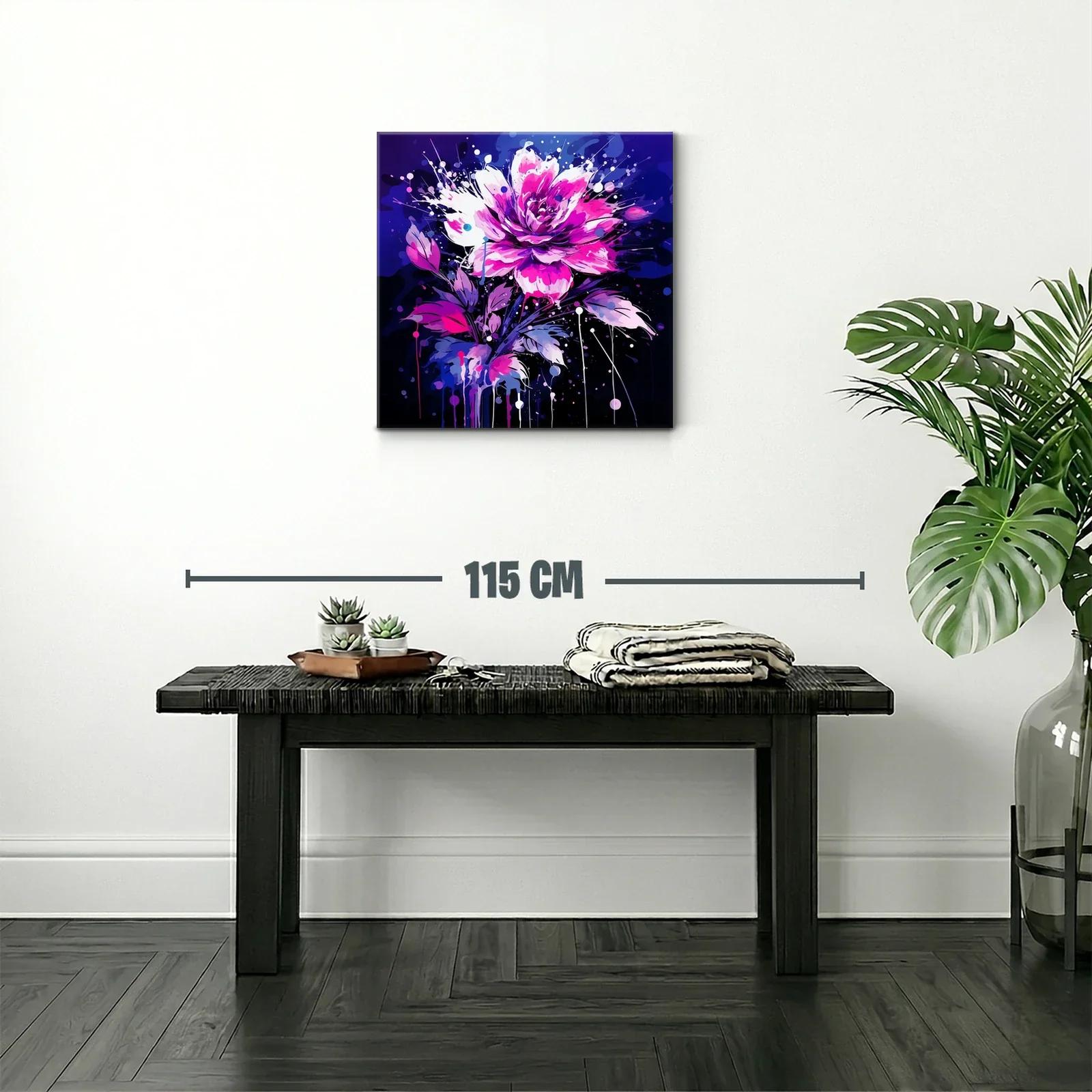 Cuadro de flor vibrante con tonos fucsia y azul marino — miniatura 2