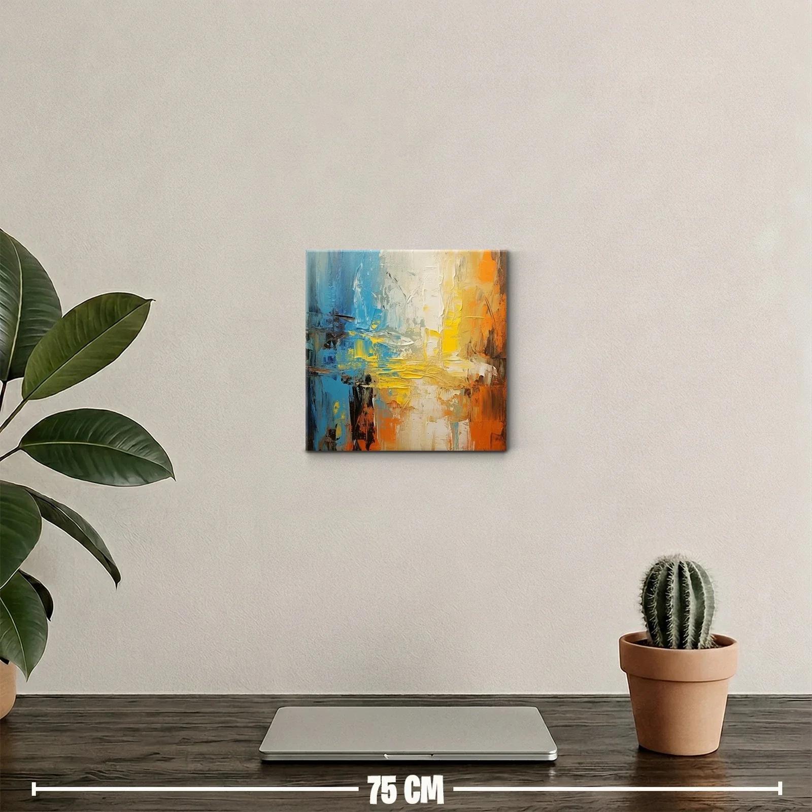 Cuadro abstracto con tonos cálidos y fríos vibrantes — miniatura 2