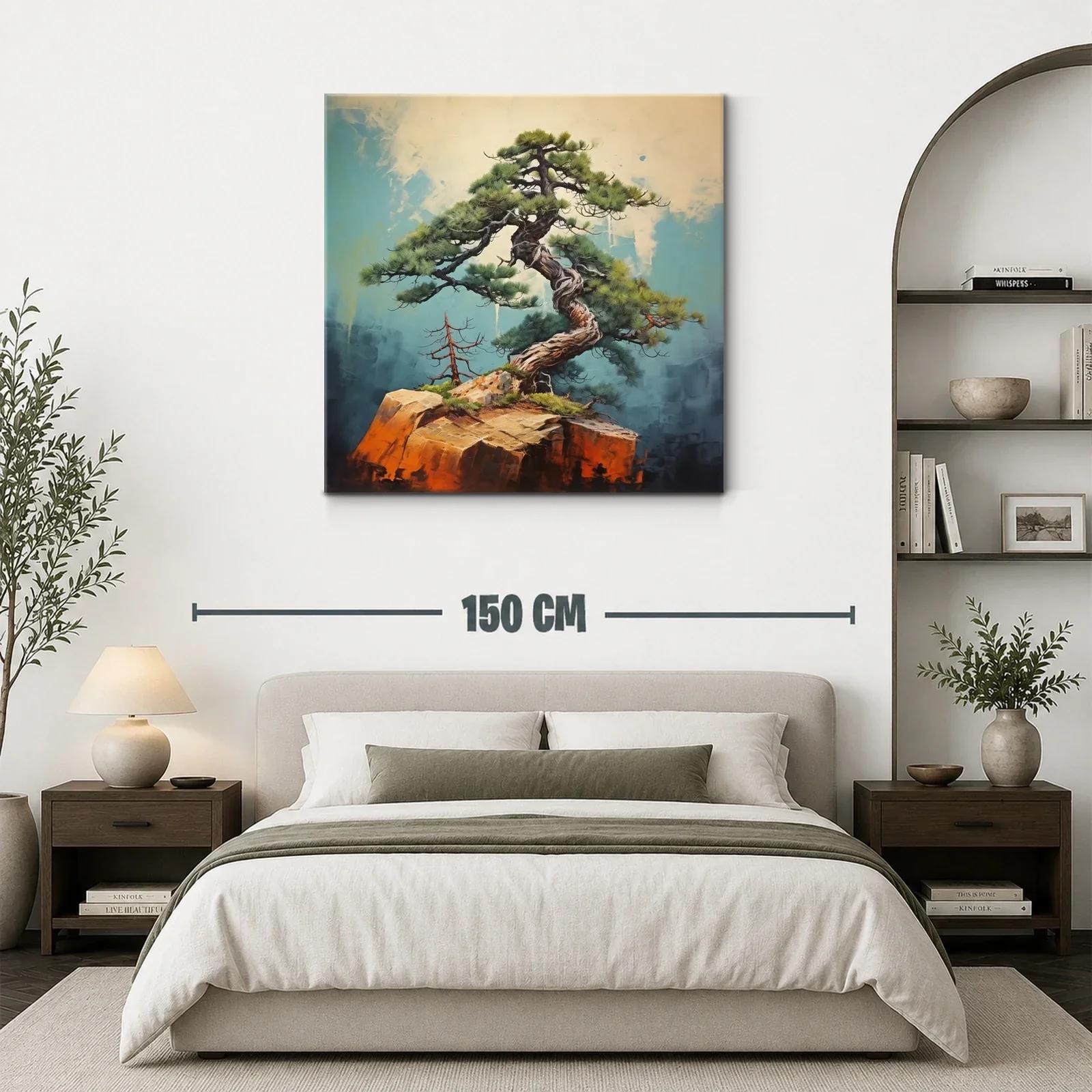 Árbol Bonsái en Roca con Fondo Azul y Beige — miniatura 3