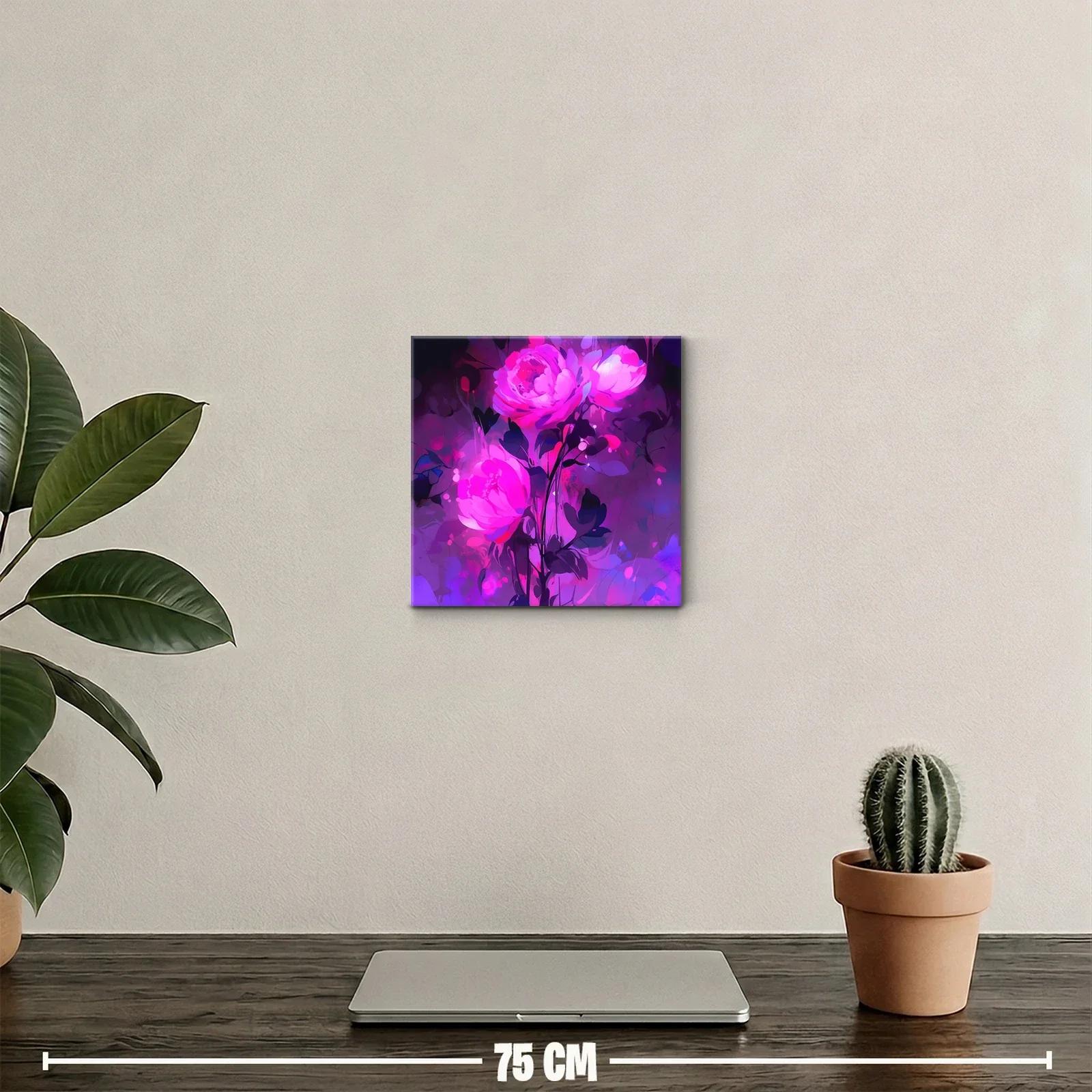 Cuadro decorativo con flores vibrantes en tonos fucsia y morados — miniatura 2