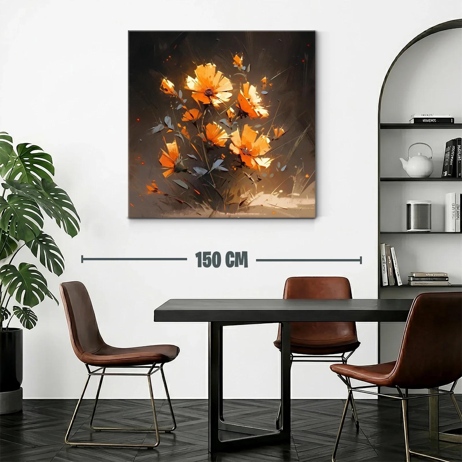 Cuadro floral con tonos naranjas vibrantes y fondo oscuro — miniatura 2