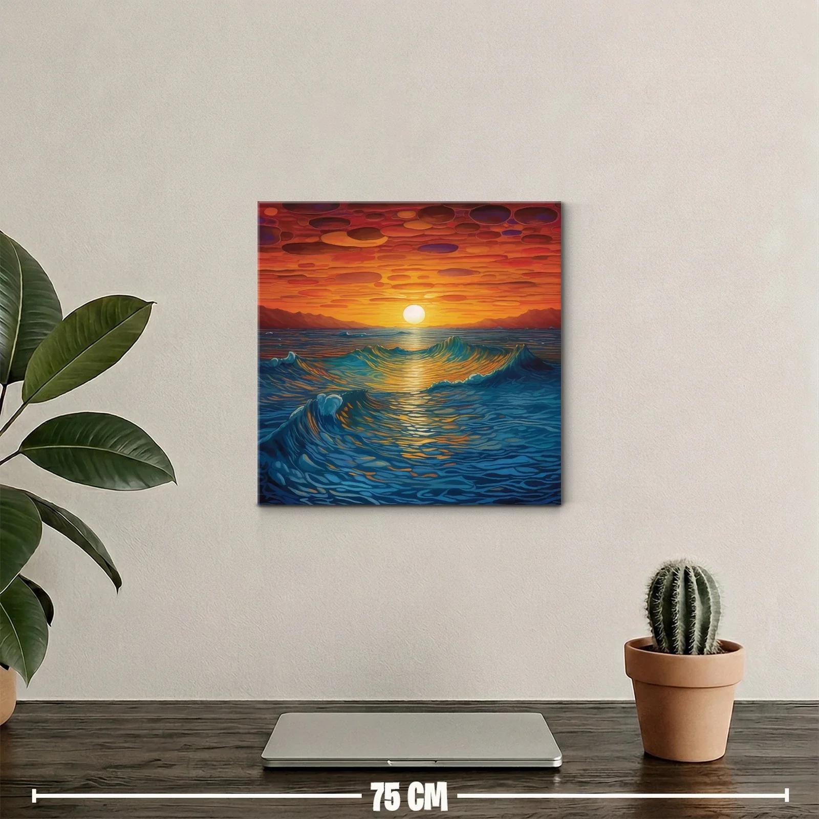 Atardecer vibrante sobre el mar con olas en movimiento — miniatura 2