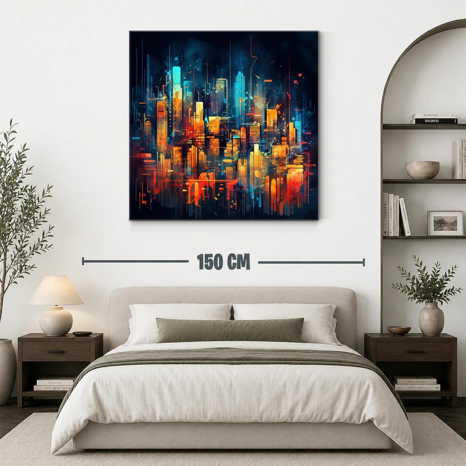 Ciudad futurista vibrante con luces cálidas y frías — miniatura 3