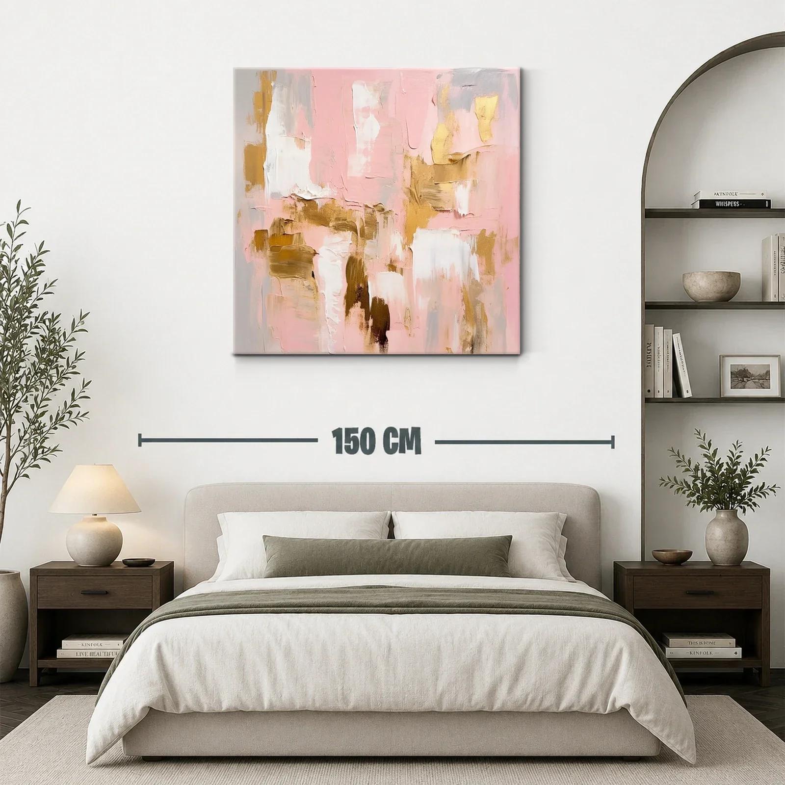 Arte abstracto en tonos rosa y dorado para un ambiente elegante — miniatura 3