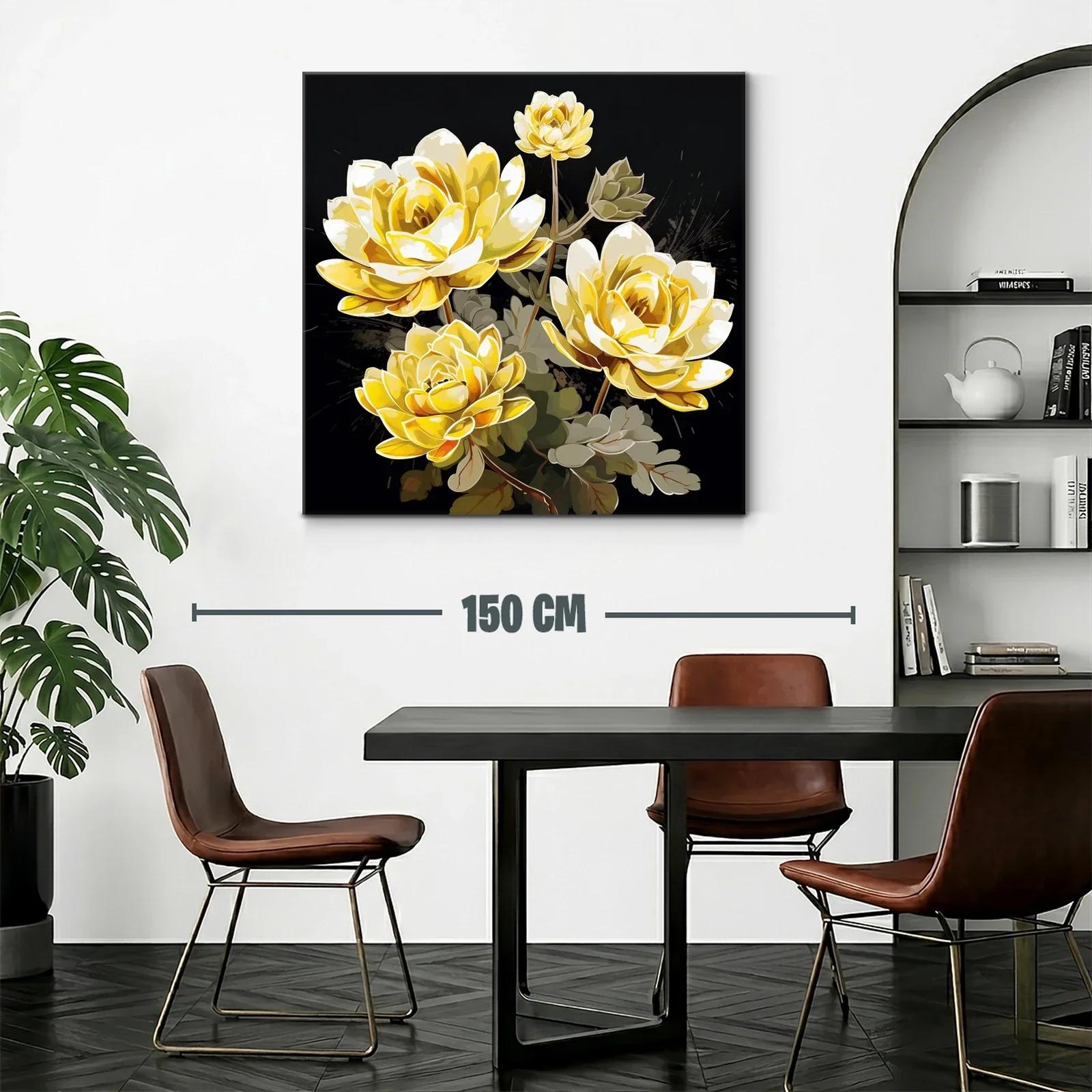 Cuadro floral con elegantes rosas amarillas sobre fondo oscuro — miniatura 2
