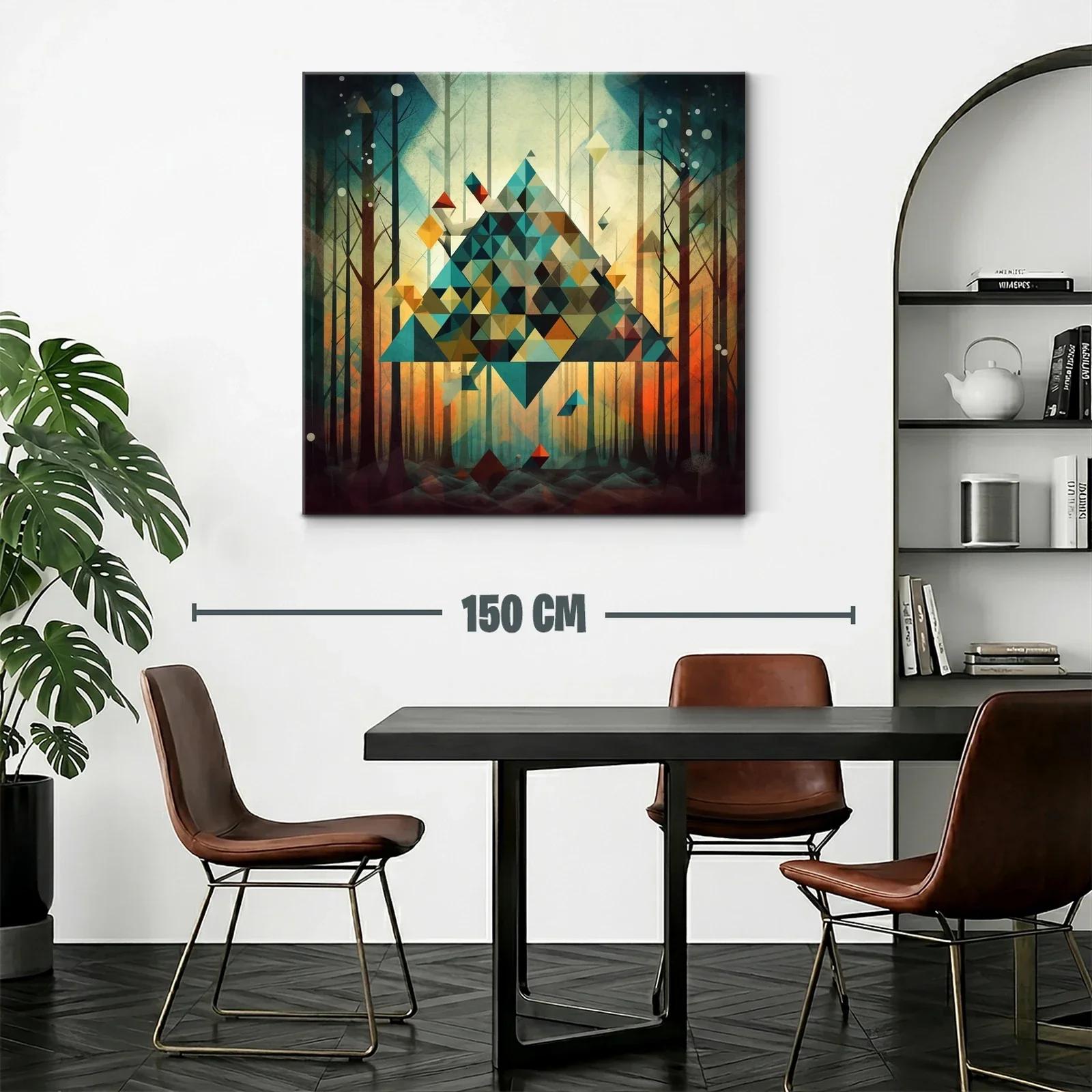 Cuadro geométrico con tonos cálidos y fríos en bosque abstracto — miniatura 2