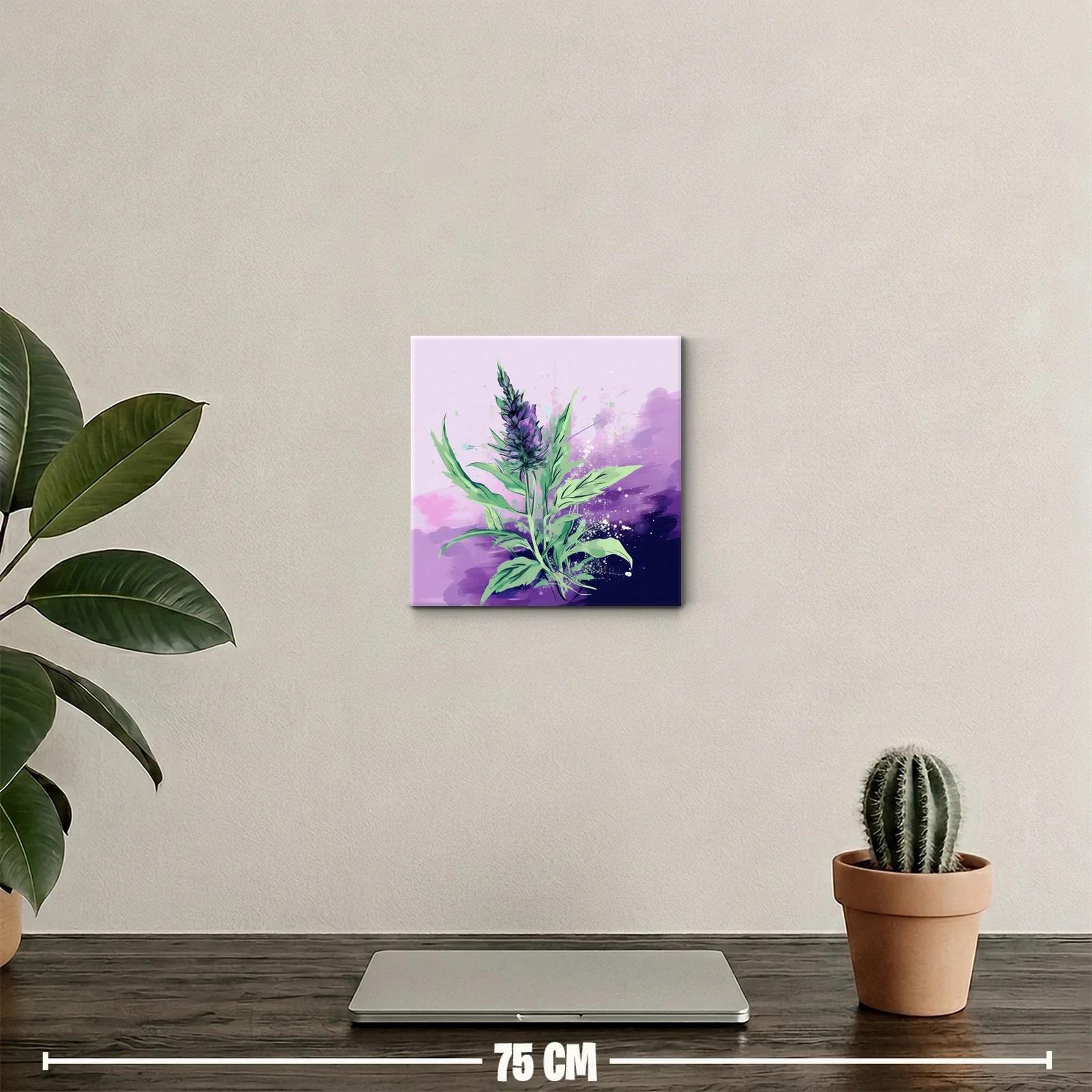 Decorativo cuadro con ramo de flores en tonos lilas y verdes — miniatura 2