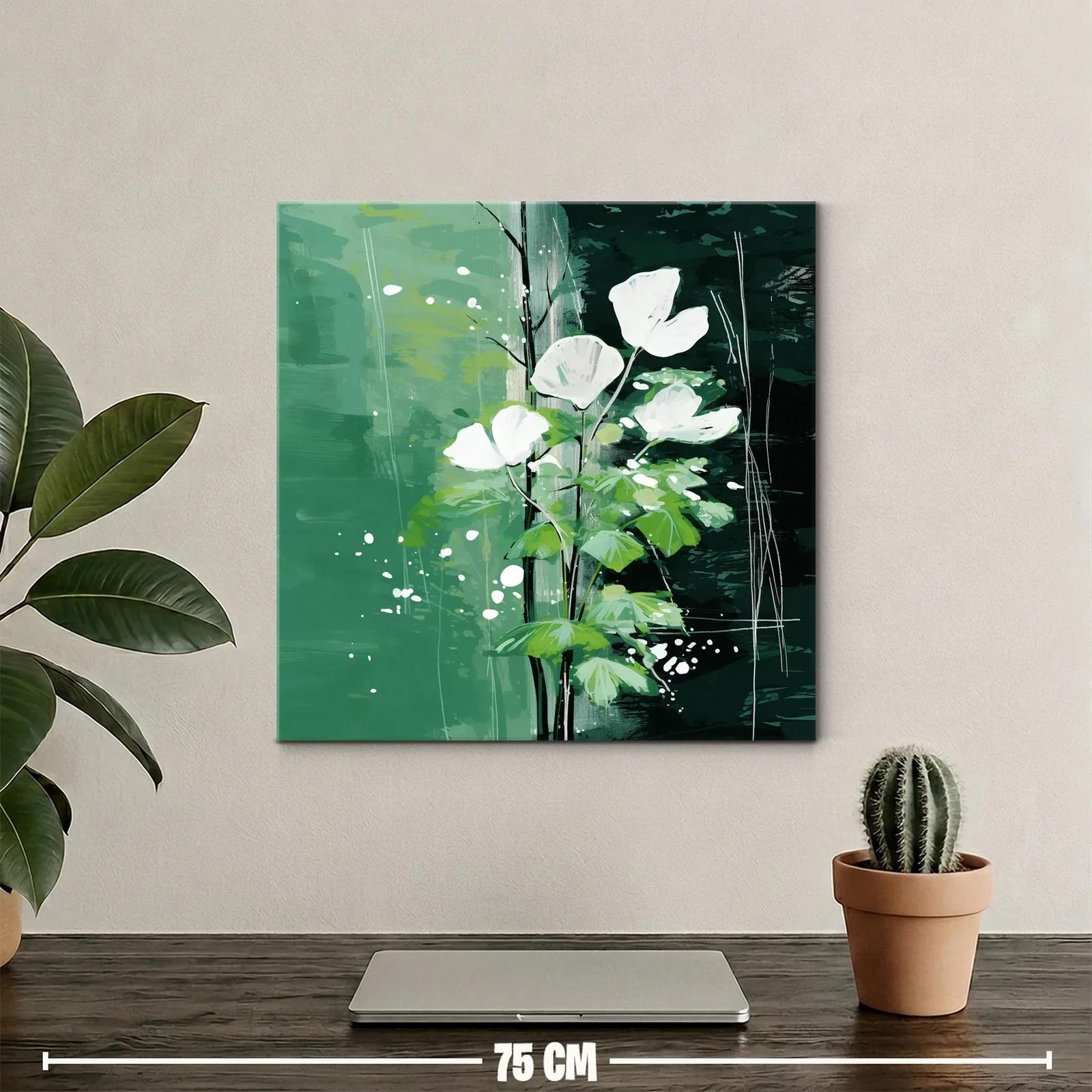 Flores blancas sobre fondo verde con toques abstractos — miniatura 2